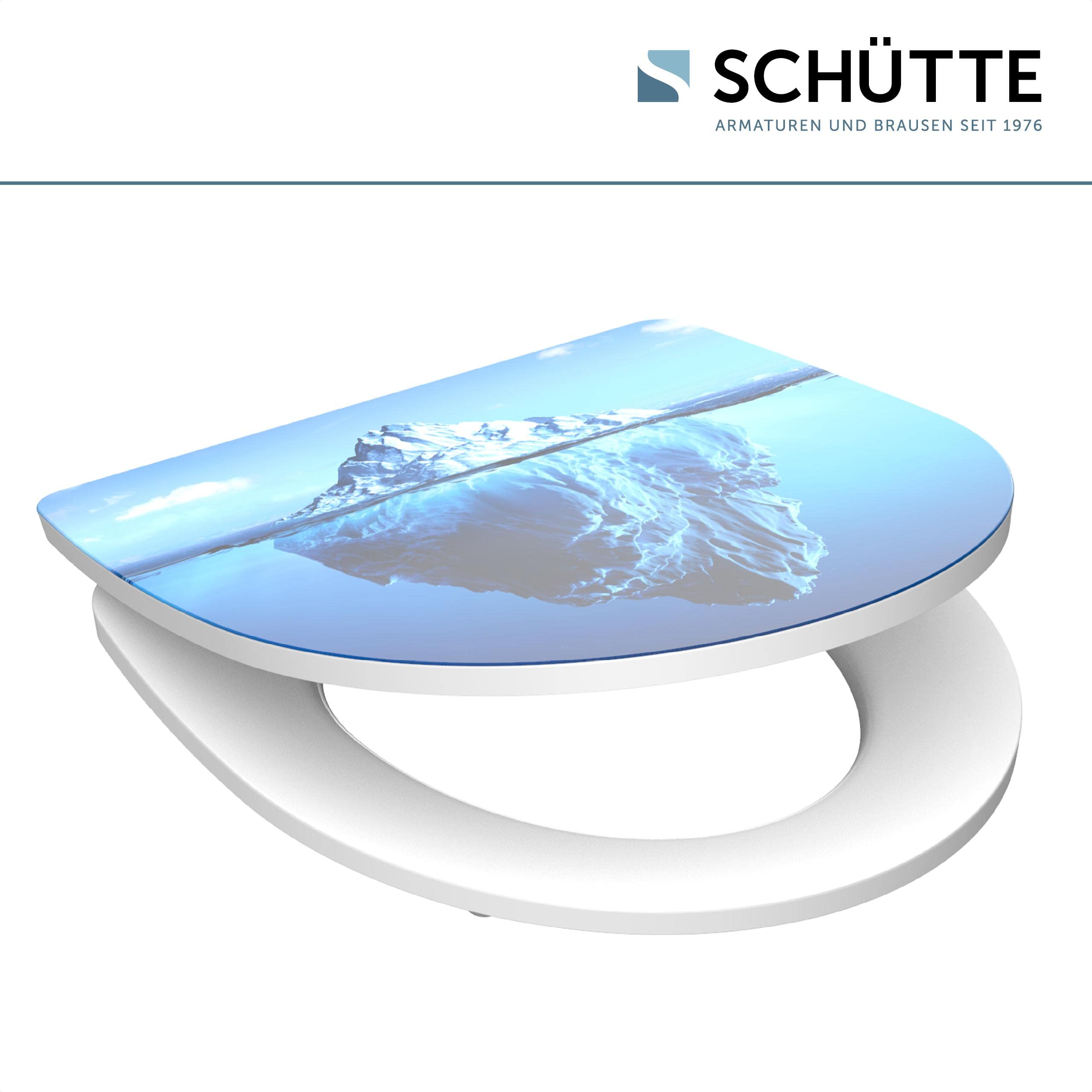 SCHÜTTE WC-Sitz ICEBERG mit Absenkautomatik und Schnellverschluss aus Duroplast, Toilettendeckel mit 175kg Belastbarkeit, Toilettensitz mit Brille, Klodeckel für WC, Klobrille mit Motiv