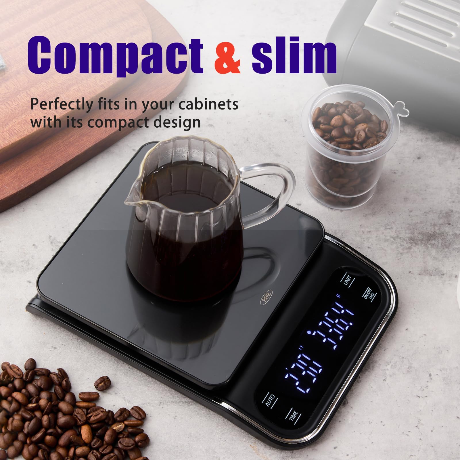 Kaffeewaage mit Timer, 0,1 g, Präzisions-Espressowaage für Kaffeebohnen wiegen, Barista-Brauen, USB-C-wiederaufladbare digitale Küchenwaage mit Auto-Timer, 3 kg Kapazität