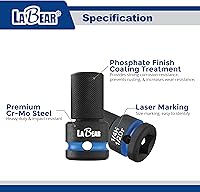 Vista 5 de LABEAR - Adaptador de llave de impacto con convertidor de hembra de 1/2" a hexagonal de 1/4", liberación rápida, mandril de cambio rápido, adaptador