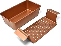 PERLLI Nonstick Meatloaf Pan with Drip Tray - 2-Pc Copper Loaf Pan Set, 9.8x5.7 Inch BPA-Free Oven Pan for Meat, Bread, Cakes & Roasts