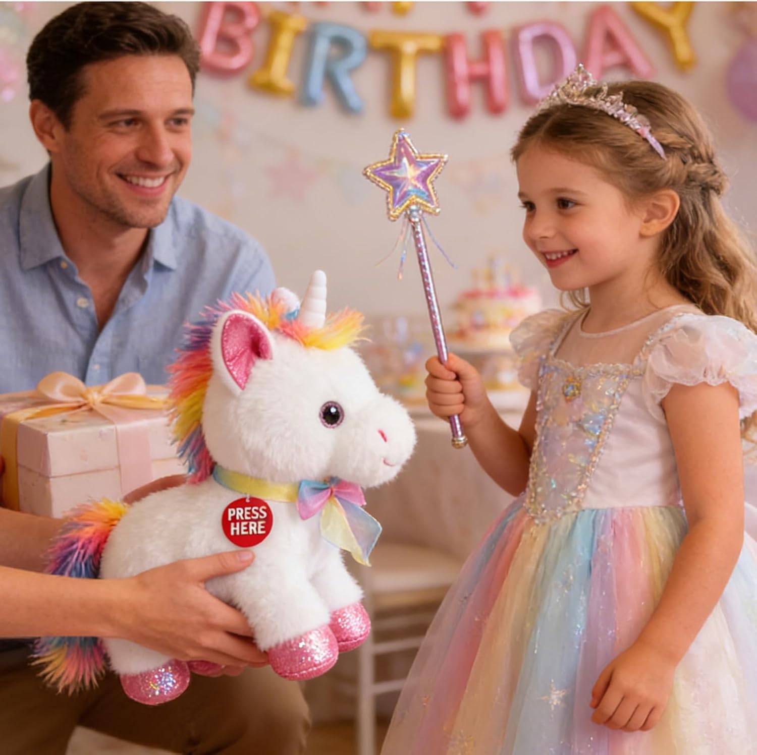 Singing Dancing Unicorn Stuffed Animal, Music Rocking Unicorn Plush Toys Interactive Toys for Kids,Holiday Party Decorations,Birthday Gifts for Boys Girls(White Unicorn)