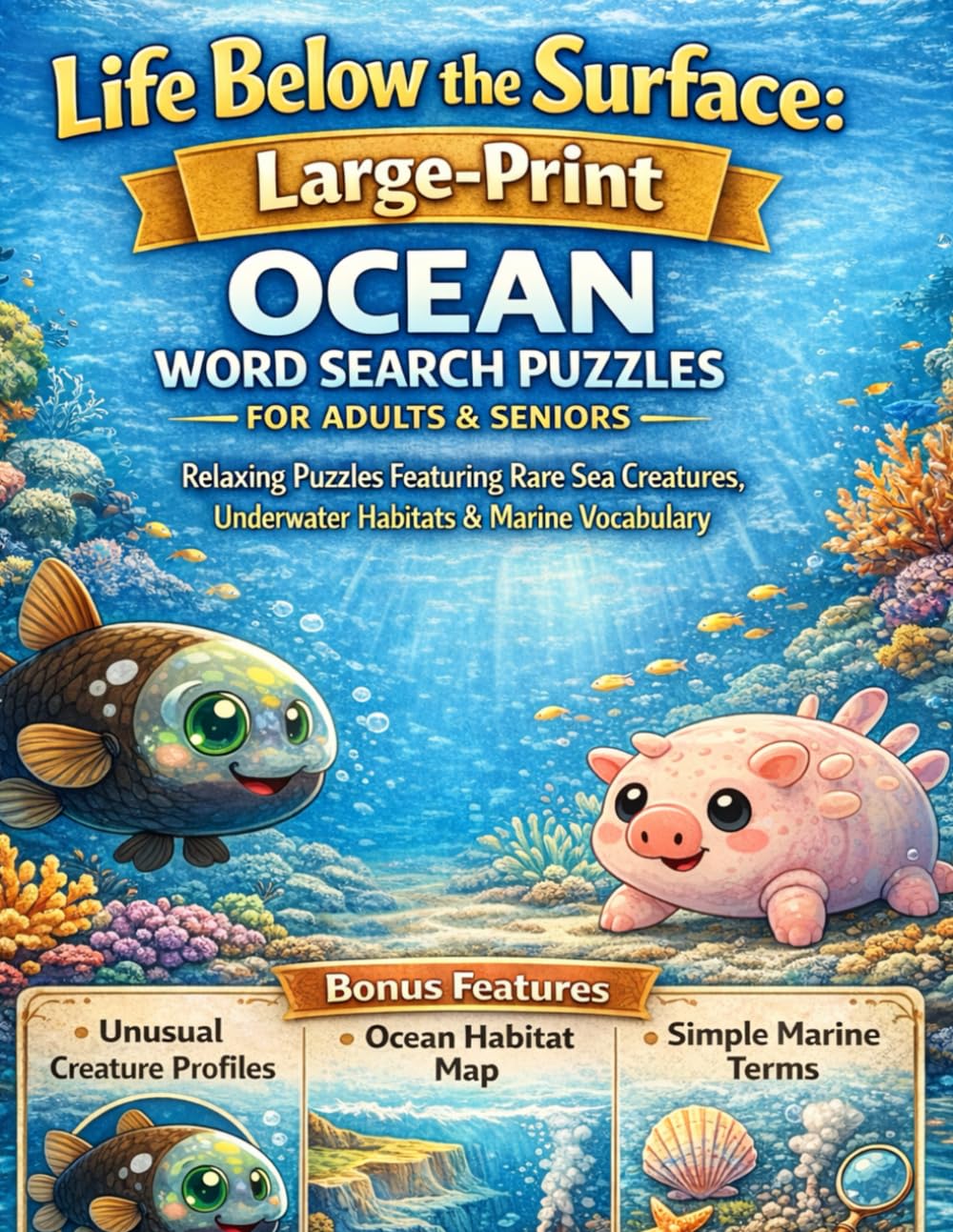 Life Below the Surface: Large-Print Ocean Word Search Puzzles for Adults & Seniors: Relaxing Puzzles Featuring Rare Sea Creatures, Underwater Habitats & Marine Vocabulary