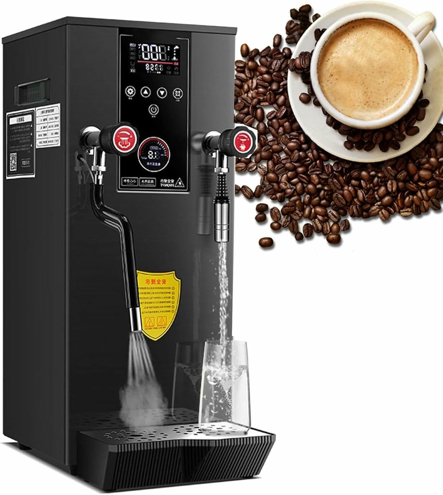 Máquina automática de 12 litros para hervir Agua y espumar Leche con Vapor, con Bandeja recogegotas, Ideal para Tiendas de té con Leche, cafeterías y restaurantes.