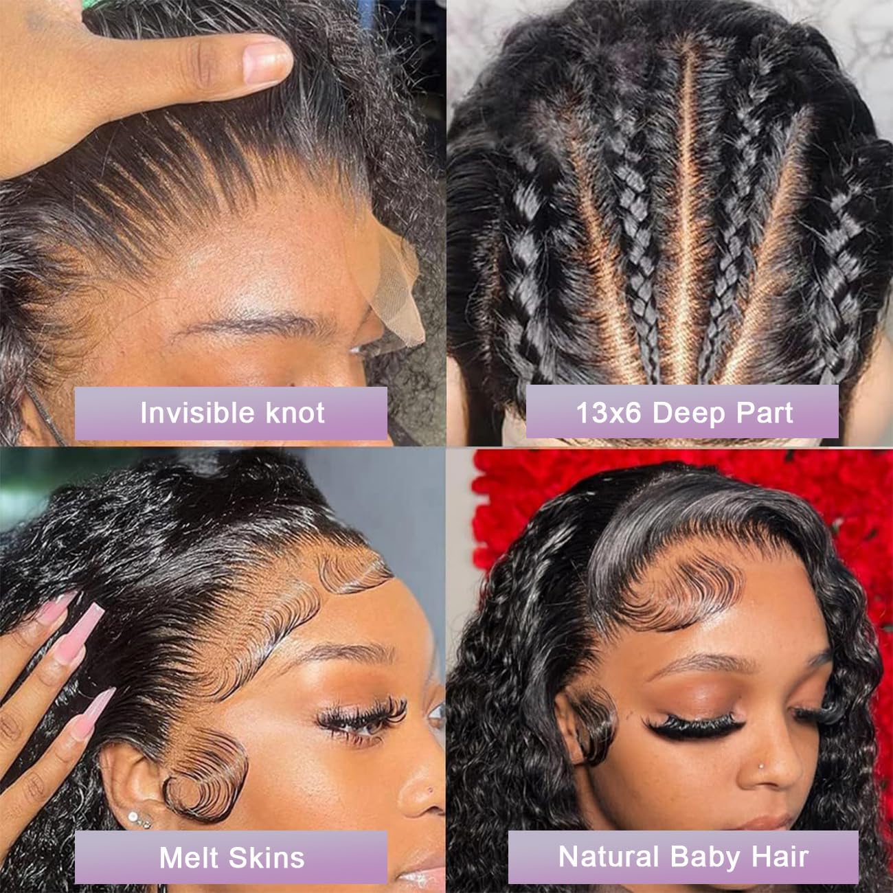 HD Transparent Lace Frontal Wigs Human Hair Deep Wave Wig 13x6 Lace Front Wigs Human Hair Pre Plucked 180 Density Curly Wigs for Black Women Natural Hairline Natural Color 24 Inch