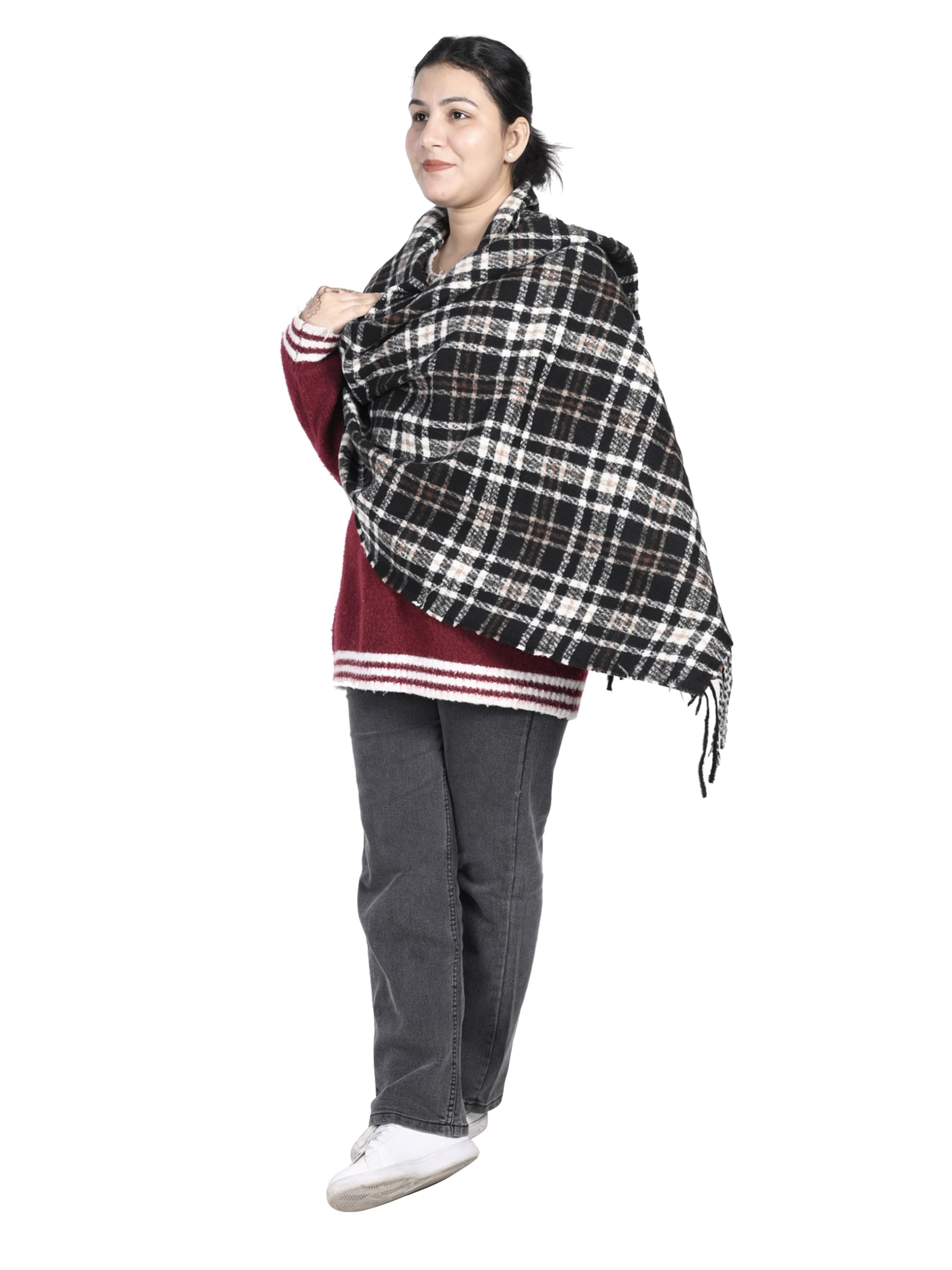 Checked Women Shawl Winter Soft Warm Fashion-image-20