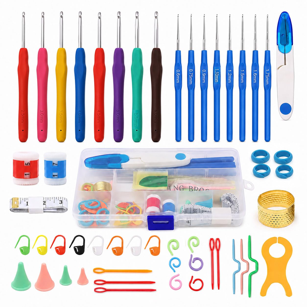 59 Piece Knitting Kit Crochet Hook Set for Beginners, 8 Sizes Soft Crochet Set, 8 Sizes Mini Plastic Knitting Needles