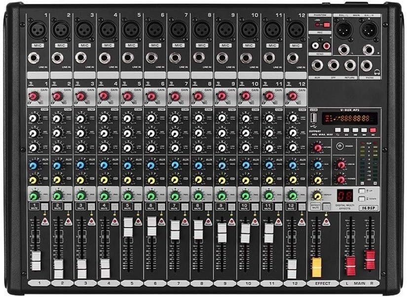 サウンドカード 12チャンネルミキサーミキシングコンソール内蔵の放送スタジオレコーディングDJネットワークライブ用マイクインタフェー 【ワールド】