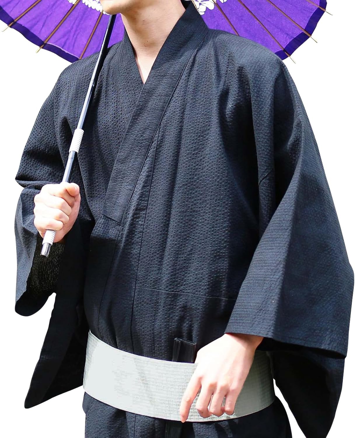 [ロシェル] メンズ 浴衣 6点セット (浴衣 帯 下駄 信玄袋 扇子 腰帯) ｜ワンタッチ帯 簡単着付け 浴衣セット 夏服 祭り