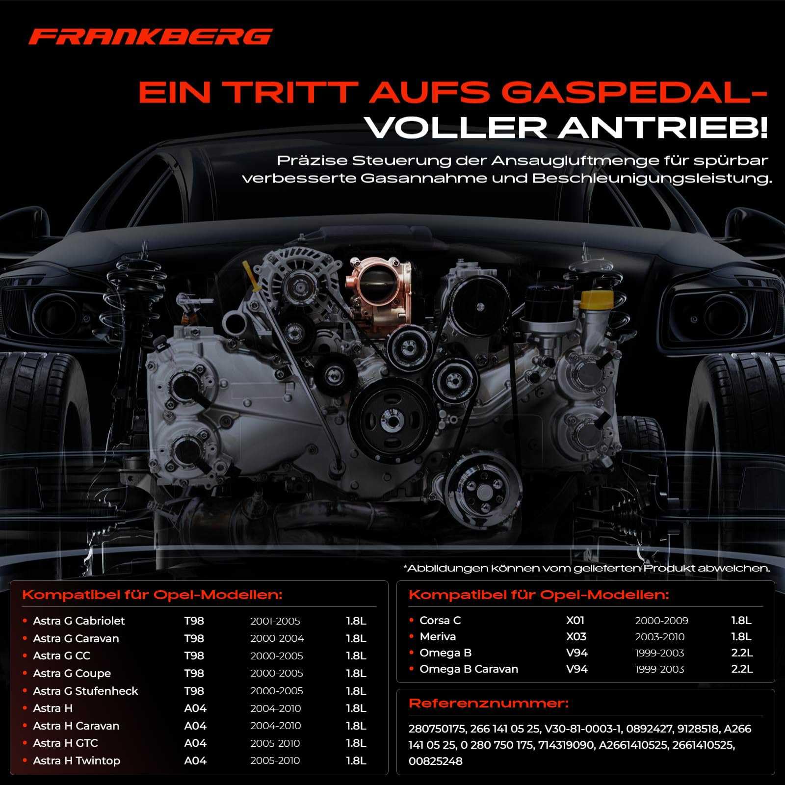 Frankberg Drosselklappe Drosselklappenstutzen Kompatibel mit Astra G F67 Corsa C F08 Omega B V94 Vectra B J96 1.8L 2.2L 1995-2010 9128518