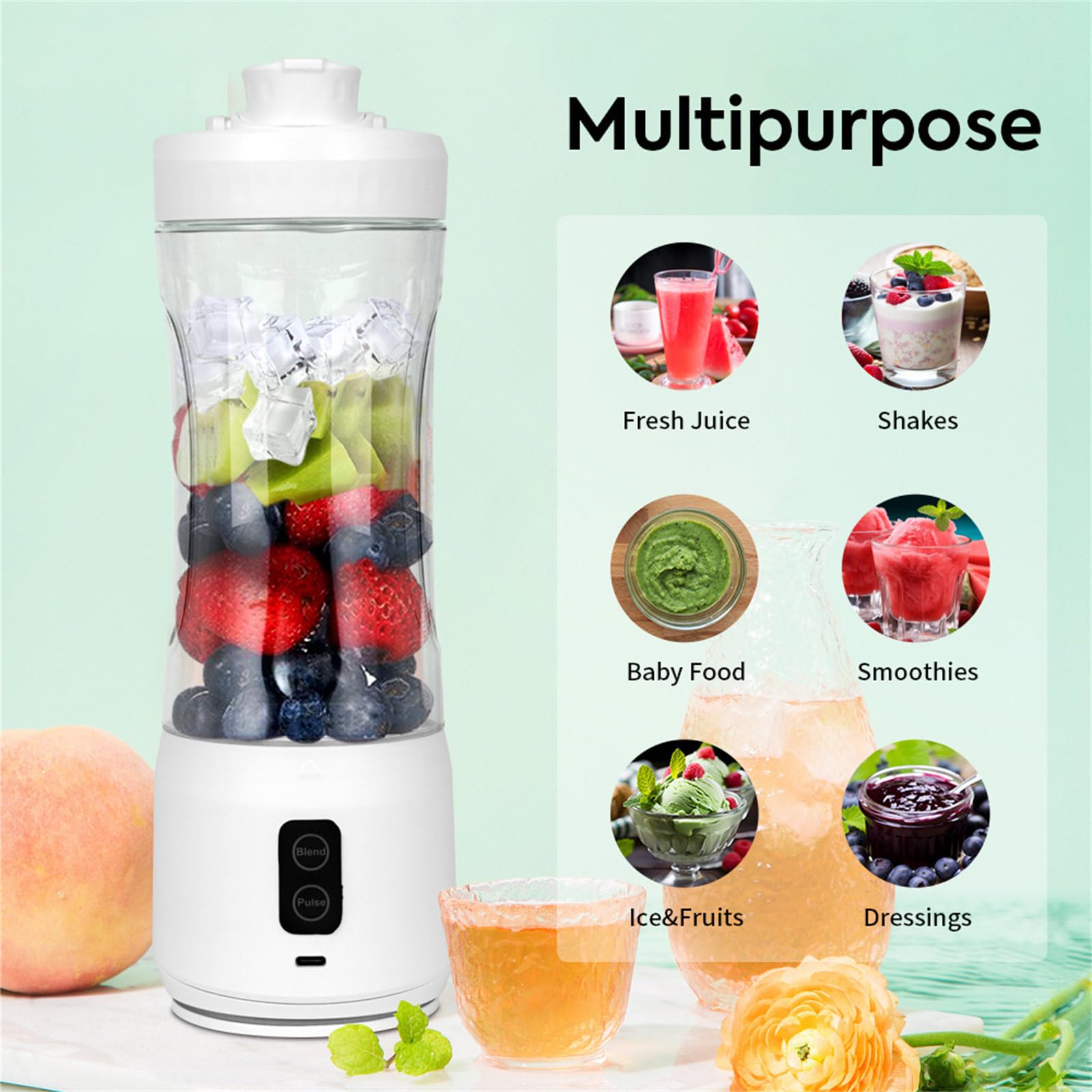 Vaso de Mezcla portátil de 600ml, exprimidor eléctrico Recargable para Batidos, exprimidor para hogar y la Oficina