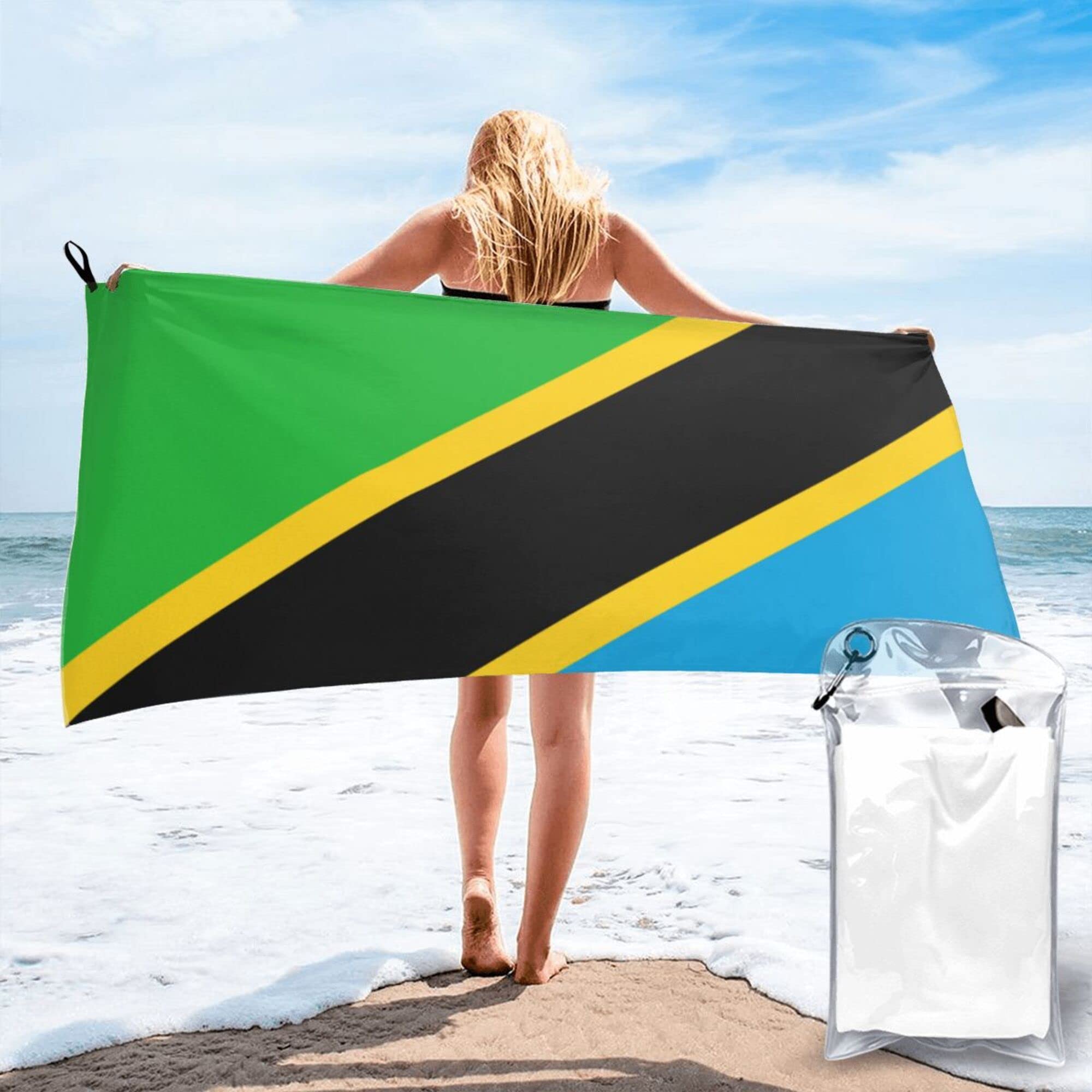 Lsjuee Flag of Tanzania Microfiber Beach Towel-Quick Dry Oversized Towels Blanket for Travel Pool Camping