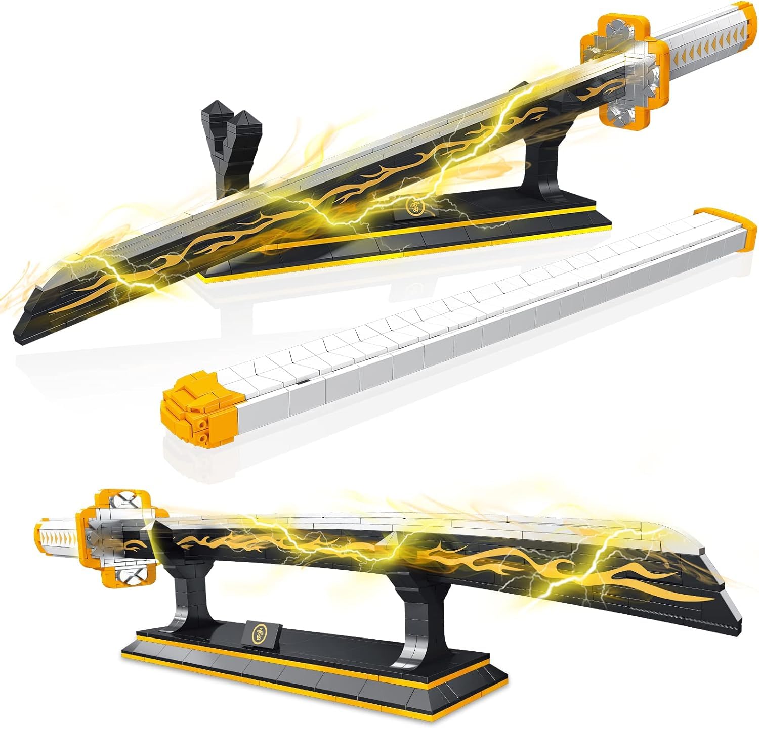 QLT Demon Slayer Sword Building Set - Zenitsu Katana & Samurai Sword Ideas for Anime Cosplay - Adult Boys 6-16+ with Scabbard Holder (956 Pcs, Compatible with Lego)