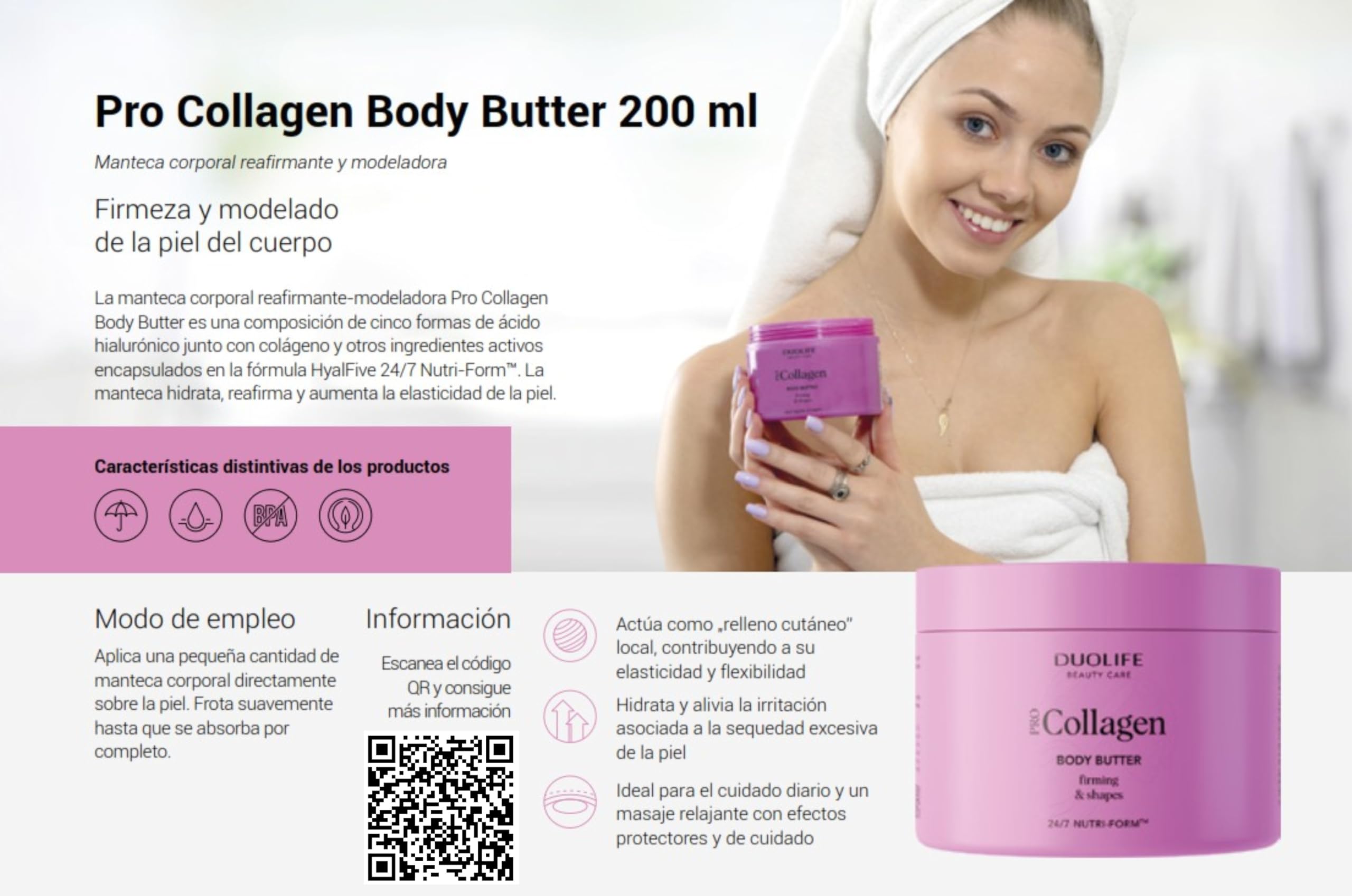 Kolagen Body Butter 200 ml Duolife, ujędrniające masło do ciała - Poprawia nawilżenie i elastyczność skóry - 5 kwasu hialuronowego i 8 ekstraktów roślinnych