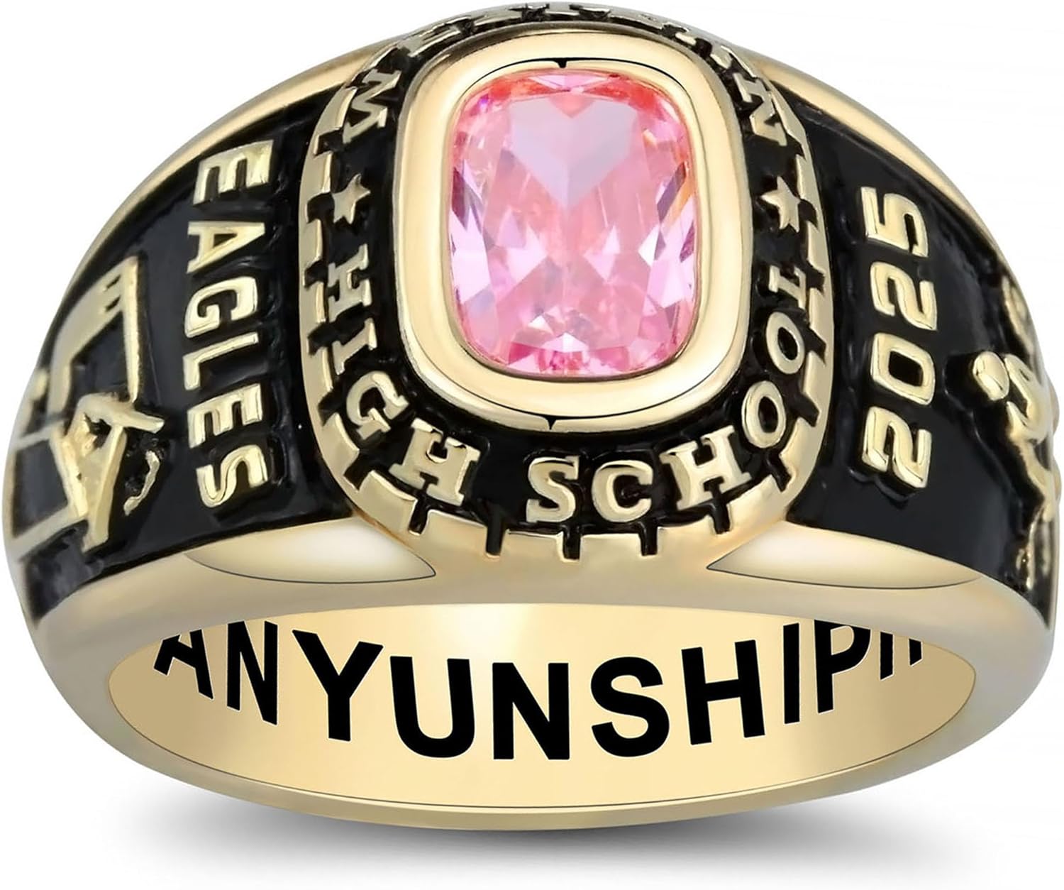 Sterling Silver Birthstone Class Ring for Men - High School and College Personalized Custom Rings - Size 5-15