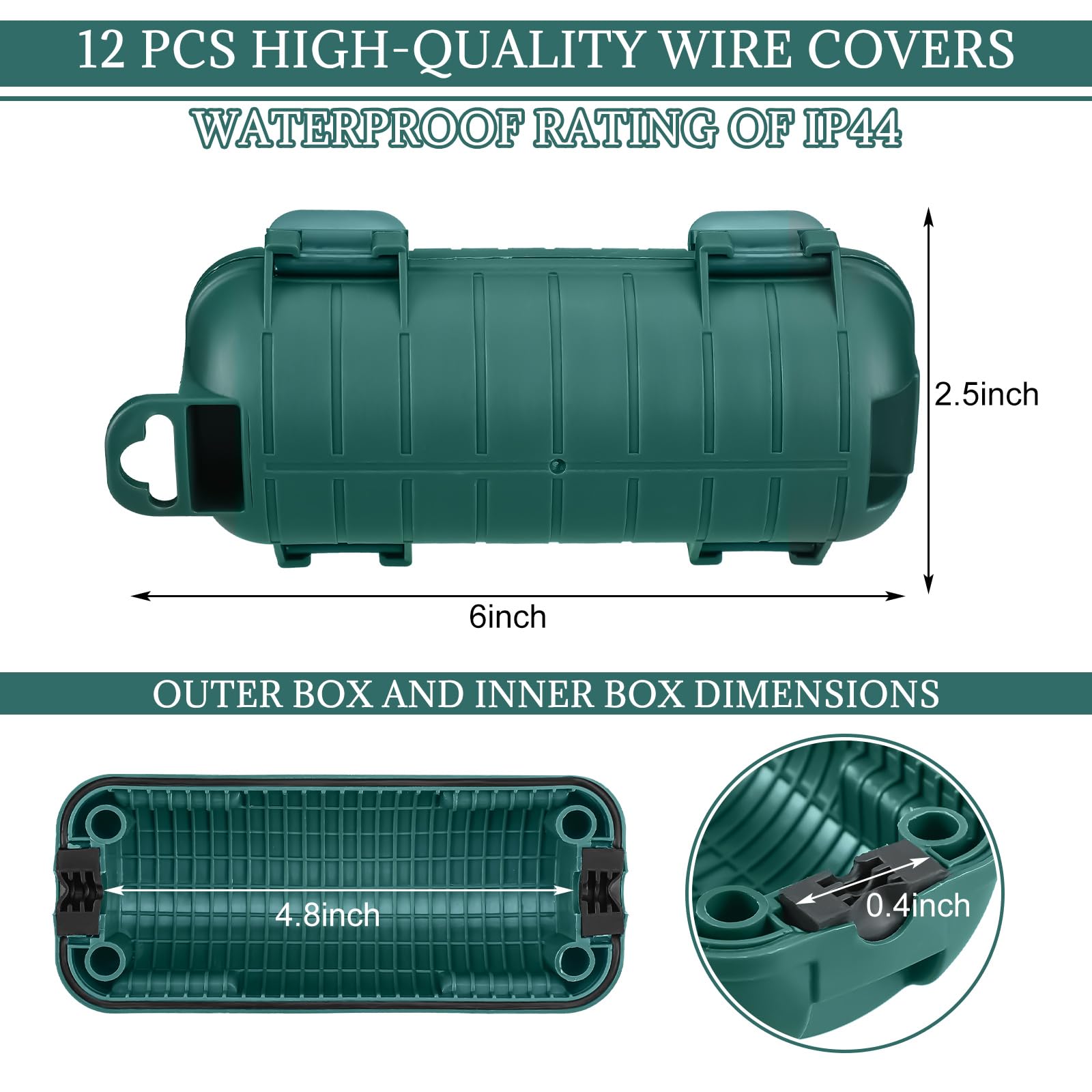 Frienda Outdoor Extension Cord Safety Cover Waterproof Cord Connector Protector Ip44 with 4 Detachable Latches Plug Cover Electrical Safety Box for Holiday Outlet Decoration Lights(Green, 12 Pack)