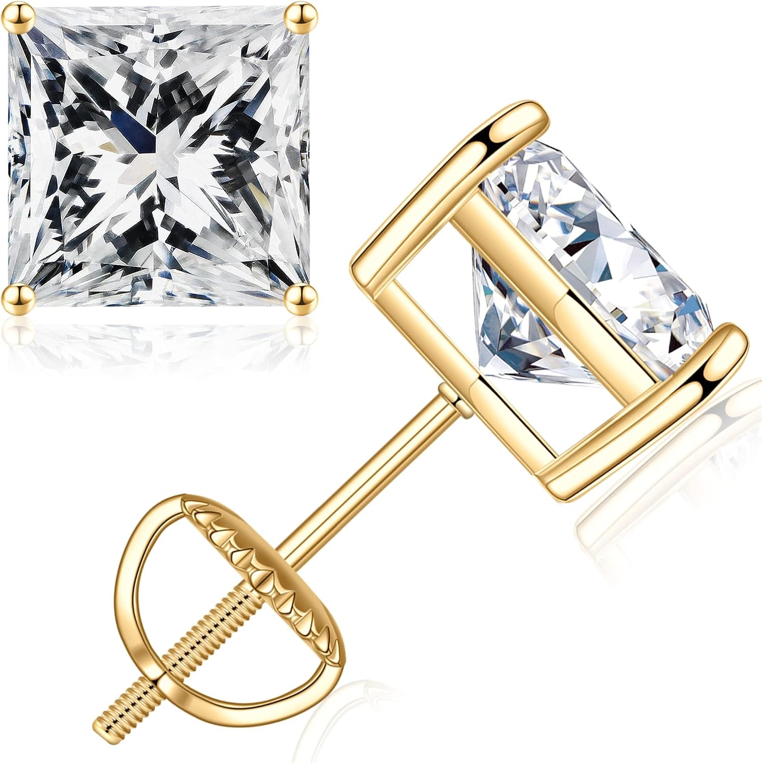 SMILEST 0.6-4ct Princess Cut Moissanite Screw Back Earrings, Hypoallergenic