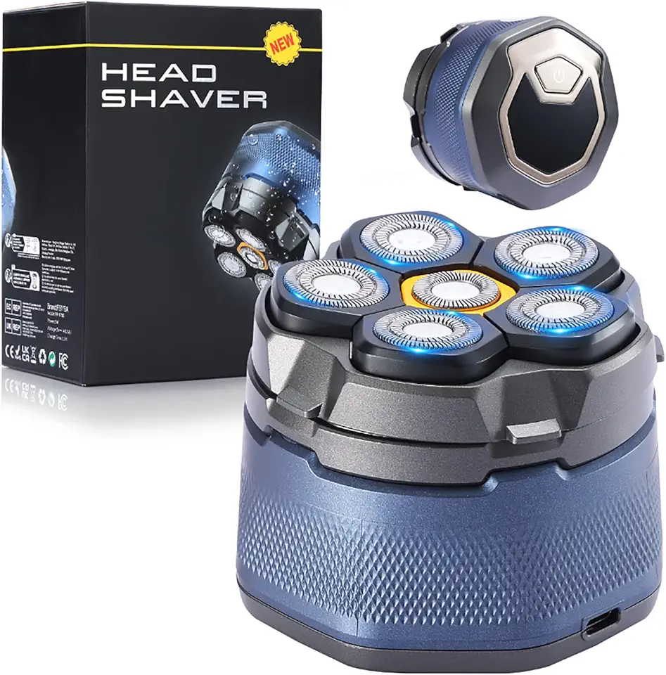 Barbeador de cabeça para homens carecas, barbeador elétrico magnético 6D para homens, aparador recarregável de 9000 RPM com tela de LED, impermeável, molhado/seco, carregamento tipo C