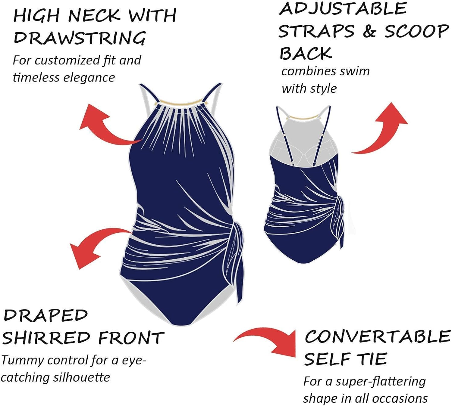 HOLDPOSE High Neck Swimsuit Side-Tie Bathing Suit Tummy Control Tankini Swimwear for Women
