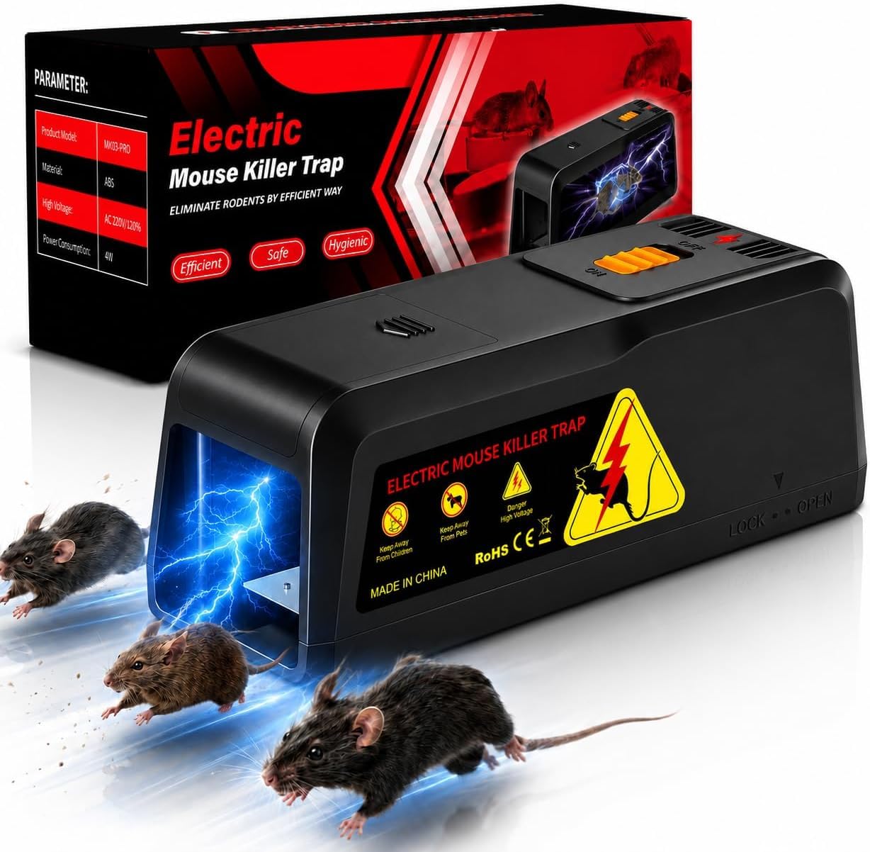 Electric Mouse Traps,VoltGuard Rat Traps 2800V High Voltage,Mouse Traps for Kitchen,Garage,Warehouse- Effective on Big & Small Mouse (black)