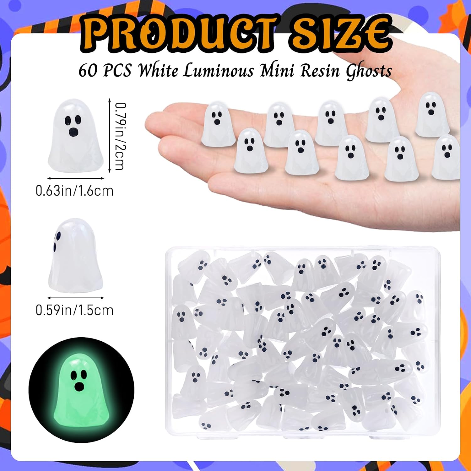 60 Pcs Halloween Luminous Mini Resin Ghost Figures Miniature Figurines image 2