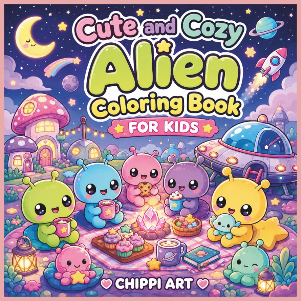 Cute and Cozy Alien Coloring Book for Kids: 40 Bold and Easy Coloring Pages with Friendly Aliens, UFOs, Rockets, Planets, Robots, and Fun Space Adventures for Ages 4-8