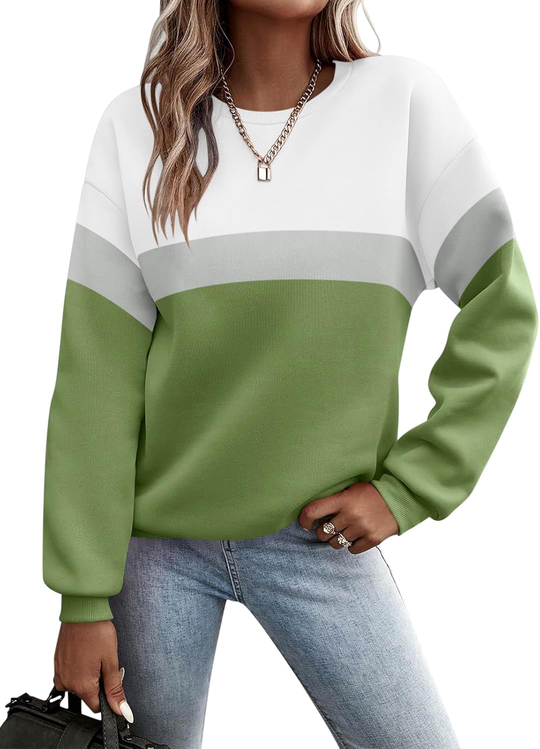 TICTICMIMI Women's Long Sleeve Tops Casual Color Block/Solid Cute Crewneck Sweatshirts Pullover Fall Shirts