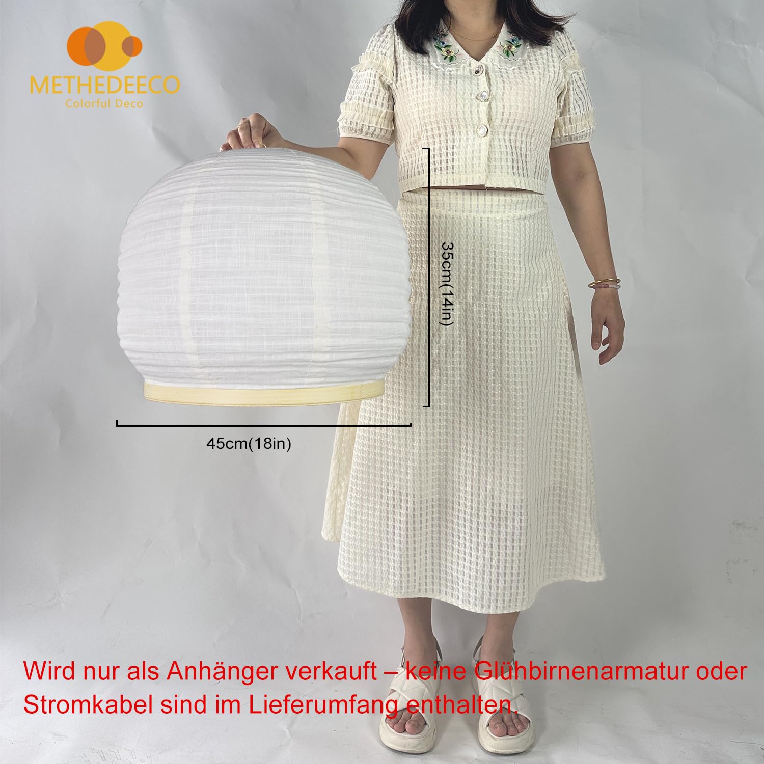 METHDEECO Lámpara Colgante 45 x 35 cm Tela y Bambú con Enchufe | Hecha a mano, Estilo bohemia/japonesa, Con interruptor, Para dormitorio, salón, comedor, Sin bombilla