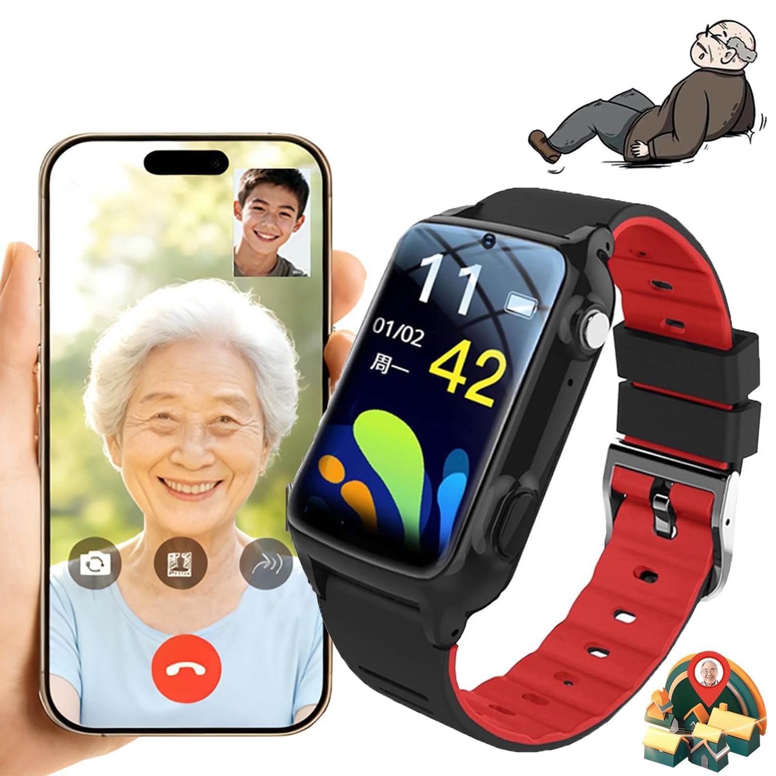 Montre Connectée 4g avec Détection De Chute Red