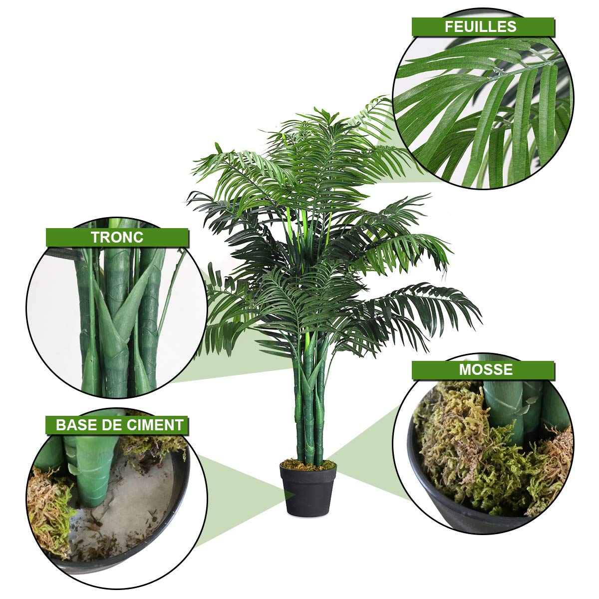 COSTWAY Plante Artificielle Extérieur de 110 cm, Palmier Artificiel en Pot Convient pour Intérieur, Decoration Salon Chambre Balcon Cour Jardin Bureau, Arbre Artificiel Aréca Vert