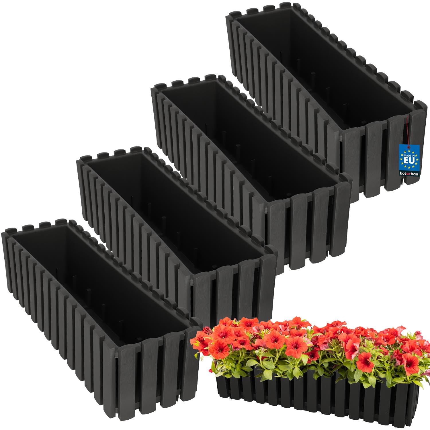 KOTARBAU® 4er Set Blumenkasten - Blumentopf - 58x18x16 cm - Grau - Kunststoff - Pflanzkasten - Balkonkasten - Pflanzkübel Rechteckig - Übertopf Groß - Blumenkasten Balkon