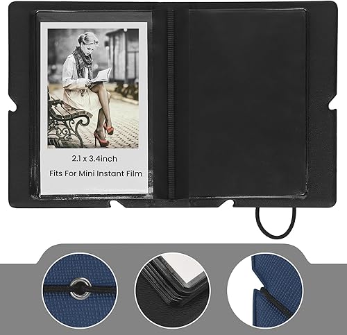 Miniatura 3 de Álbum de fotos de 28 bolsillos para cámaras instantáneas Fujifilm Instax Mini 70 7s 8 8+ 9 11 25 50s 90, Polaroid PIC 300, lomógrafos (azul marino)