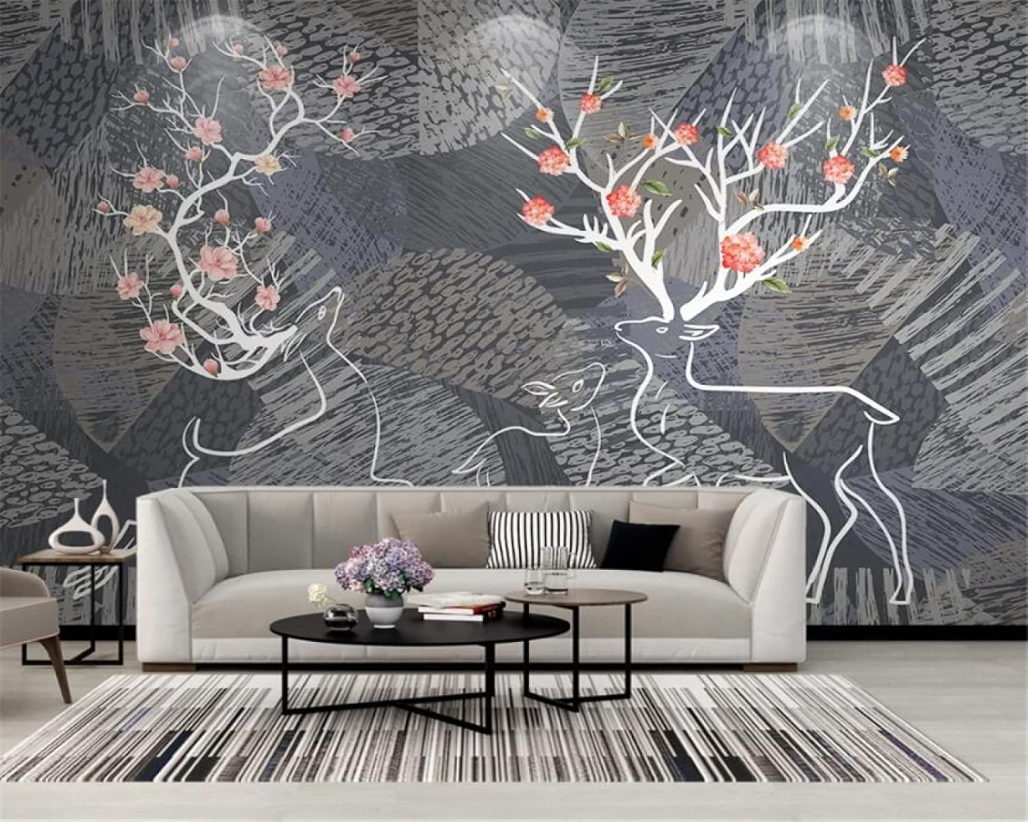 Mural décoration chambre rayé plante animal pour habillage créatif salon canapé tv