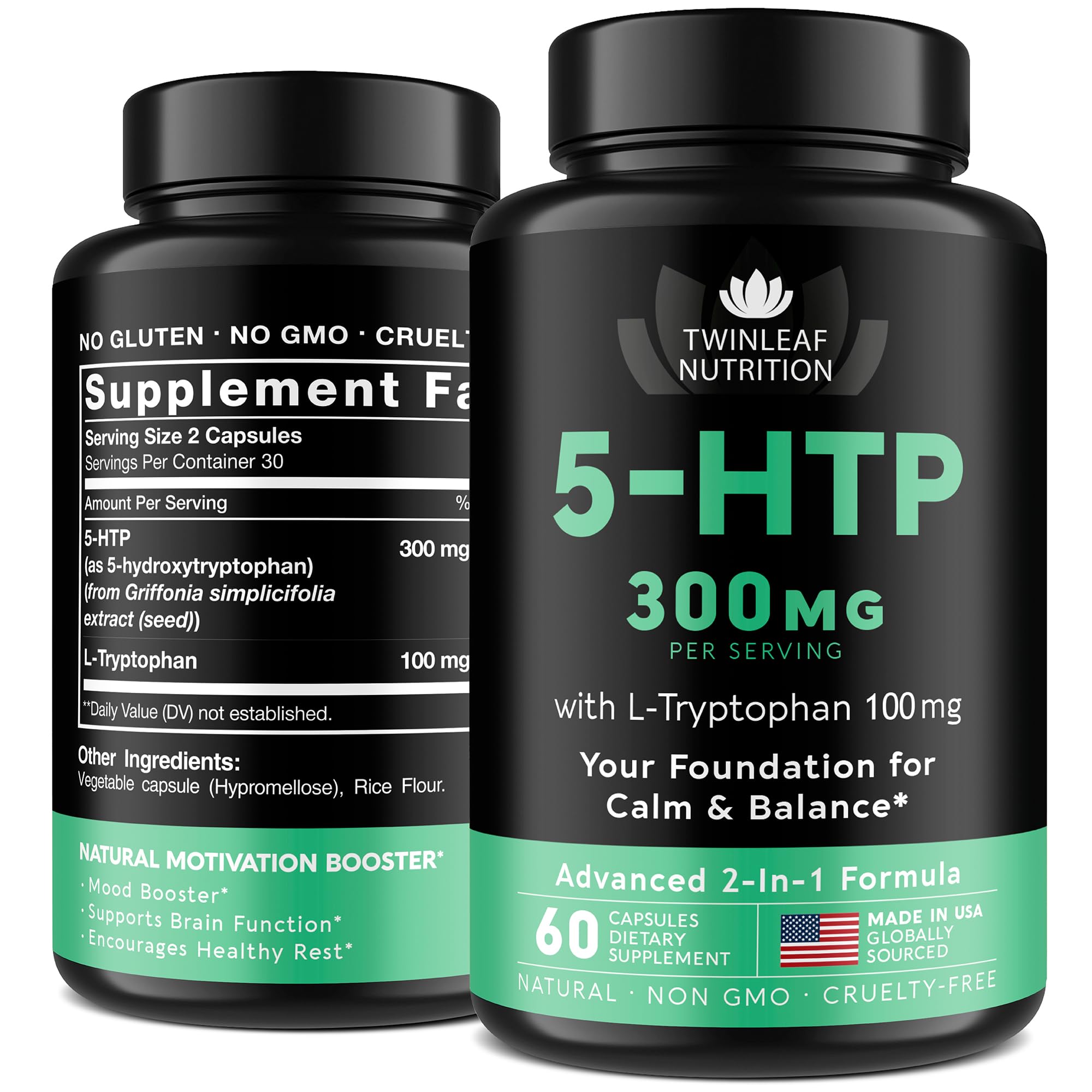 5 HTP Supplement 400 mg for Mood Support - Made in USA - Natural 5-HTP & L-tryptophan Capsules - 5-HTP Booster for Men & Women - Proprietary Formula for Mood and Relaxation - 60 Vegan Capsules