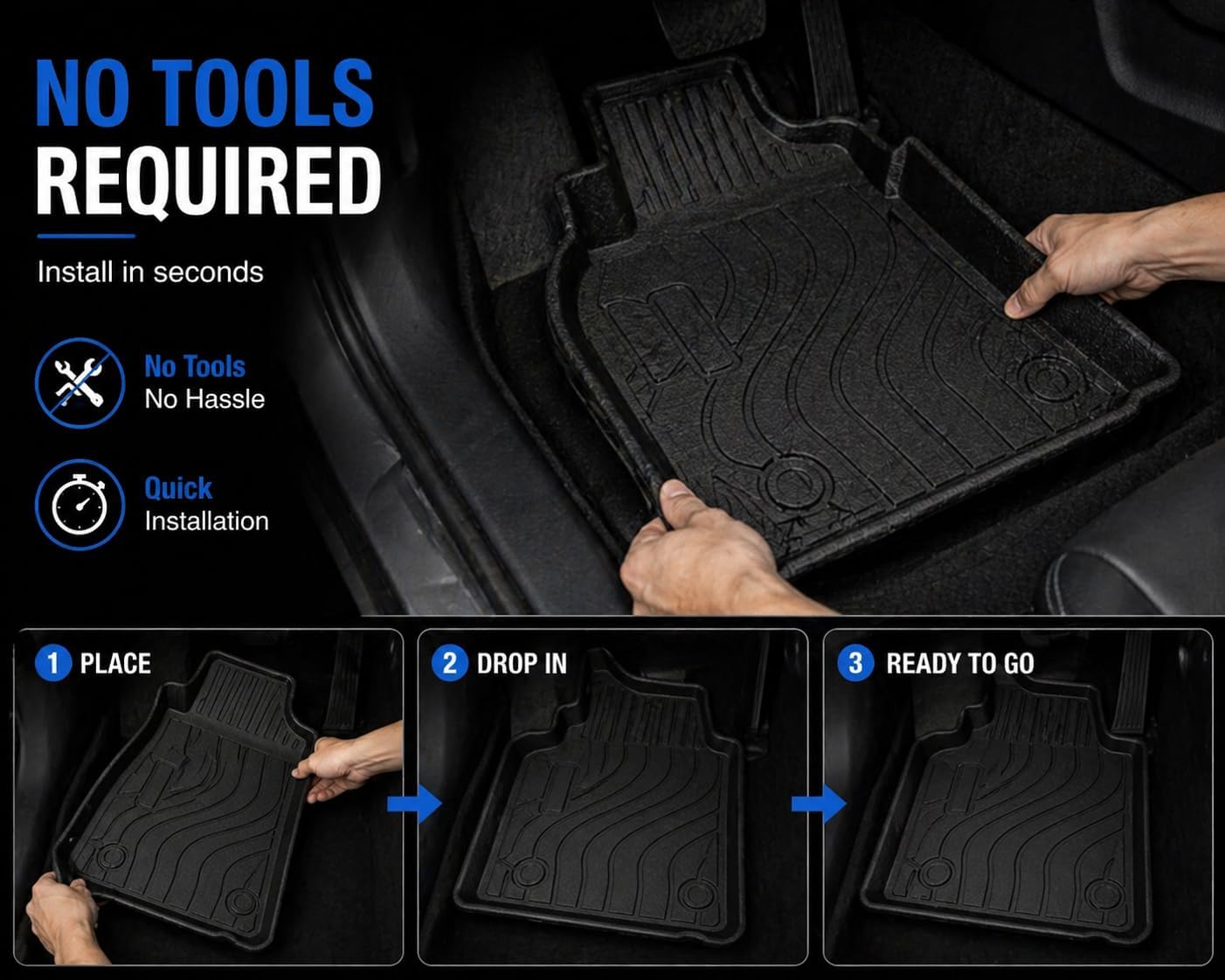 Black Horse Totaliner Heavy Duty Floor Liner Compatible with 2022-2025 Toyota Tundra, Precisely Molded Anti-Skid All-Weather Floor Liner Set, Black-FMTTU22