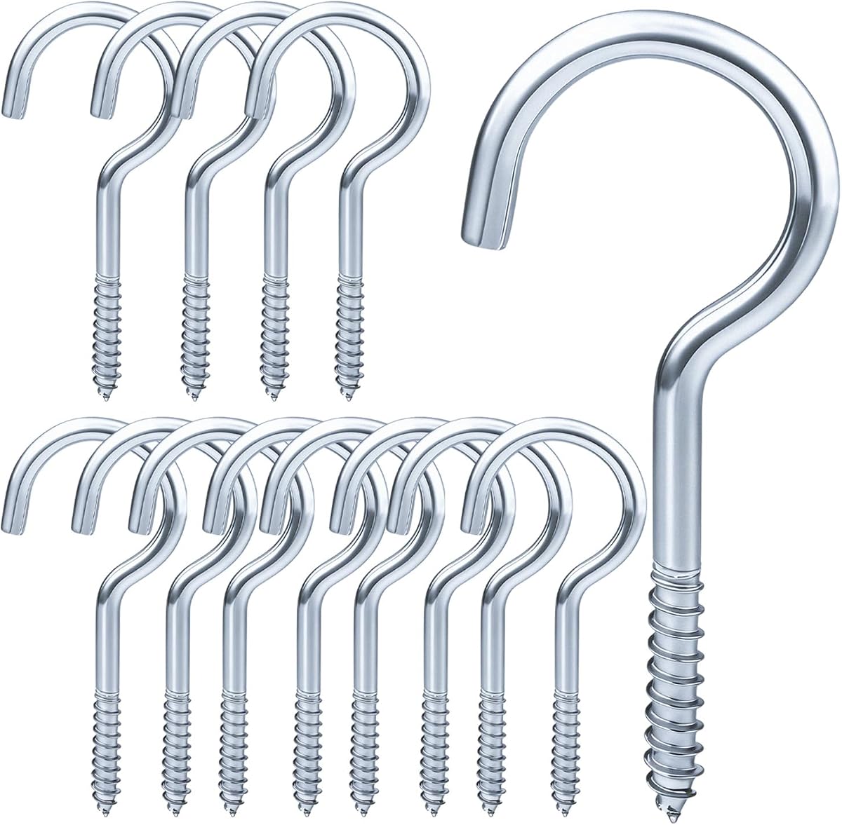 Ganchos de tornillo de 3,2 pulgadas resistentes, paquete de 12 ganchos de techo para plantas colgantes | Tornillos de gancho inoxidables con diseño roscado, herrajes para colgar en interiores y exteriores para almacenamiento en garaje, pared, guirnaldas de luces y coronas