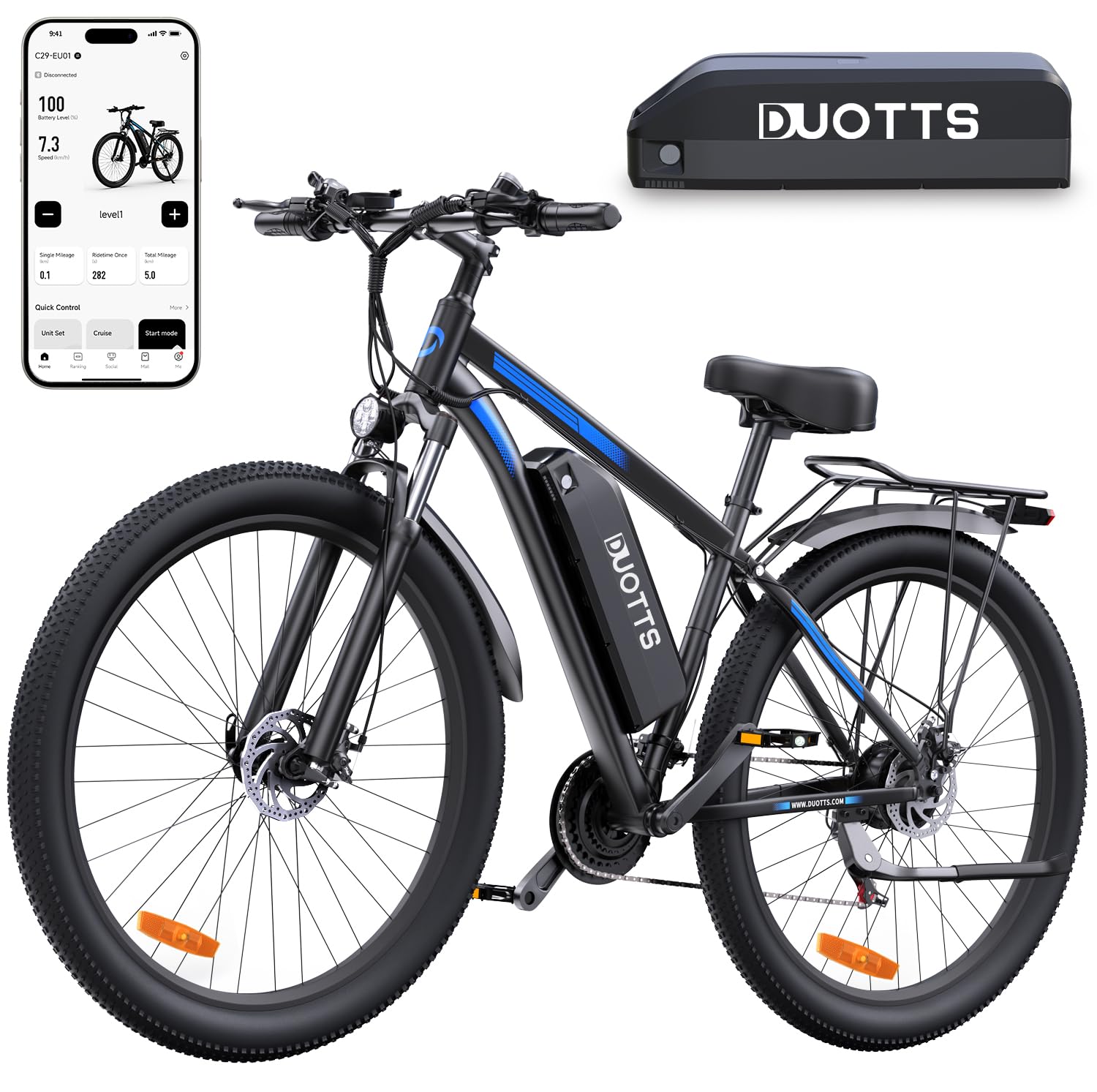 DUOTTS C29 Electric Bike, 29'' E-Mountain Bike with 48V 15Ah Removable Battery & 250W Powerful Motor, Professional 21-Speed with LCD Display, Electric Commuter Bicycle for Adults Men and Women
