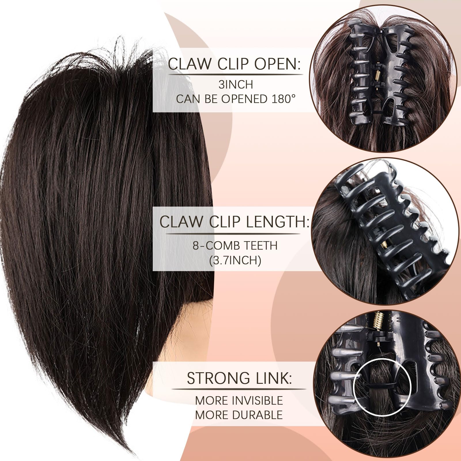GWAWG Ponytail Extension,Claw Clip Bun Hair Piece, Short Straight Ponytail Extensions ,Messy Hair Bun, Natural Synthetic Fake Pieces for Women(6A) - Image 3