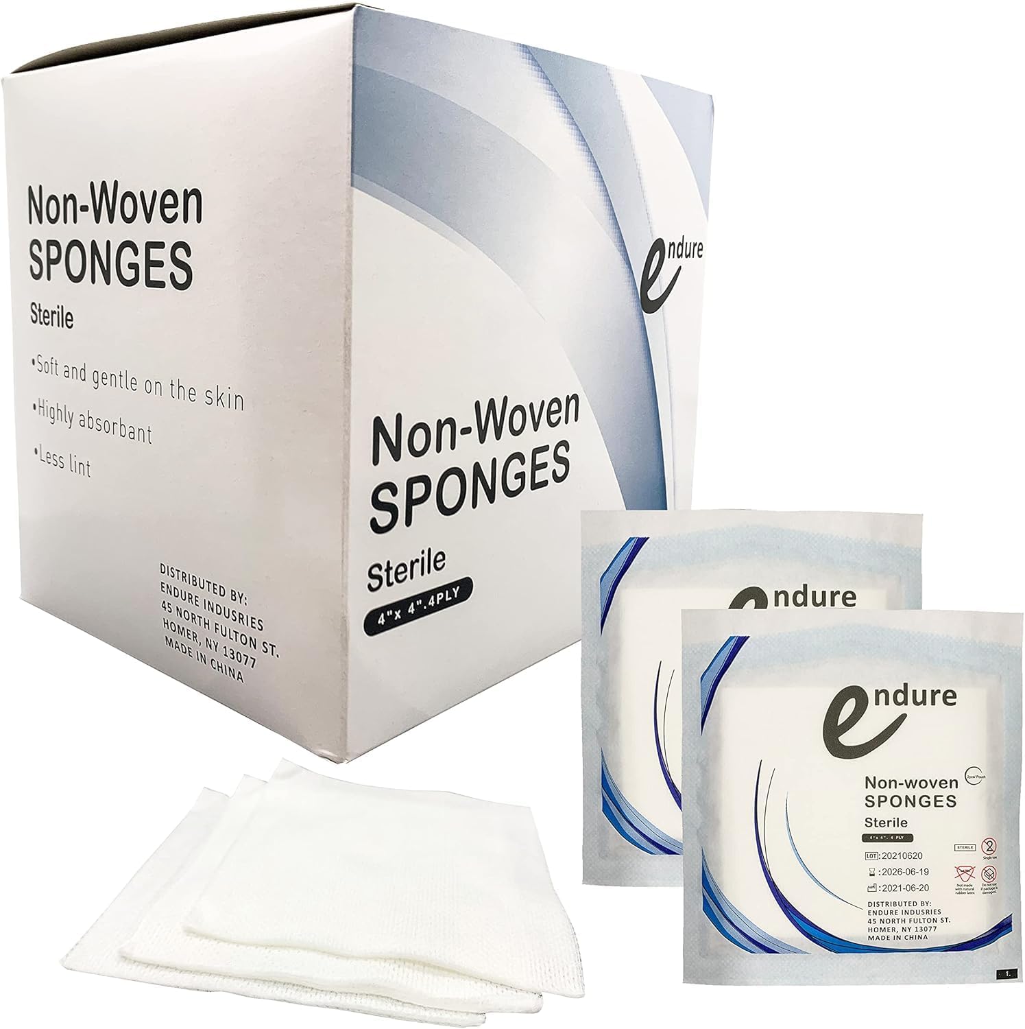 Case of 1600 Pcs, 4 Ply, 4" x 4" Endure Non-Woven Sponges, Sterile, 800 Packs, 2 Per Pack, Folded Edge, Ideal for Dental Care (16)