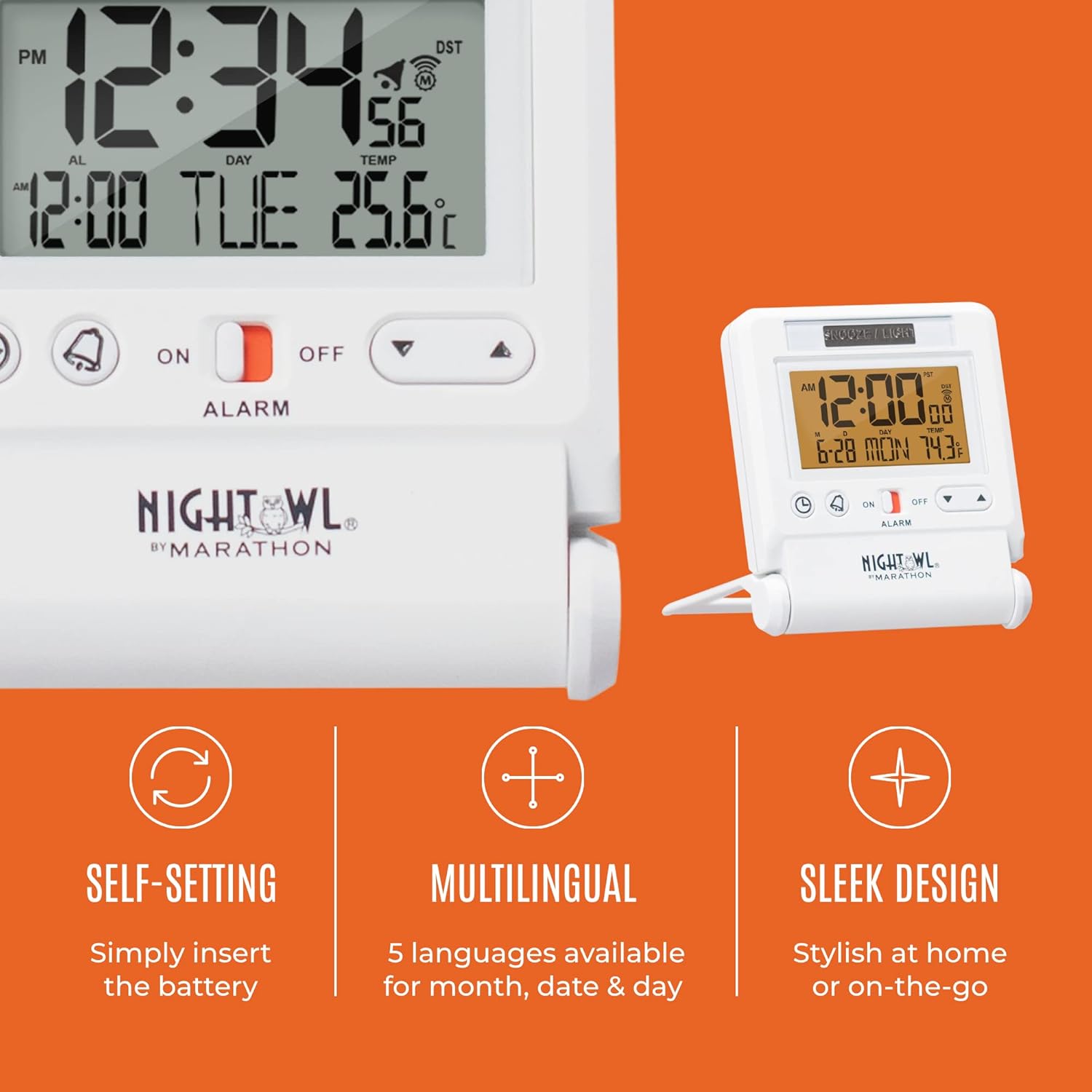 Clock display showing atomic time synchronization icon