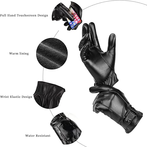 Miniatura 2 de Long Keeper Invierno PU cuero pantalla táctil guantes clásicos hombres negro cálido conducción ciclismo motocicleta mensajes de texto guantes, Negro
