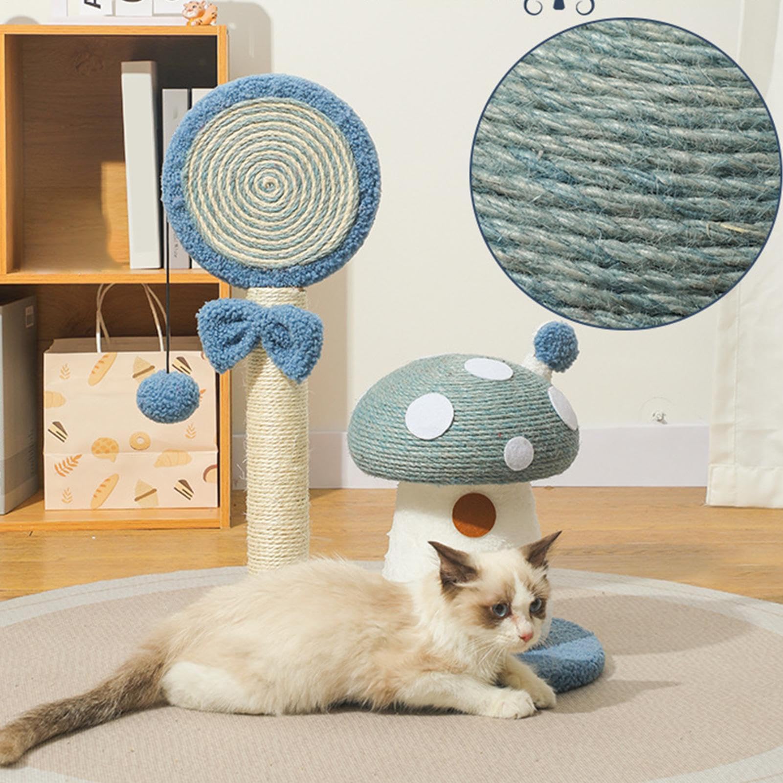 Arrampicata Gatti Interattivo Accogliente Fungo Multi-Livello Peluche Sisal | Posatoio torre per gatti, interno, esterno per Casa Dormitorio Appartamento Piccoli Spazi e Area Giochi