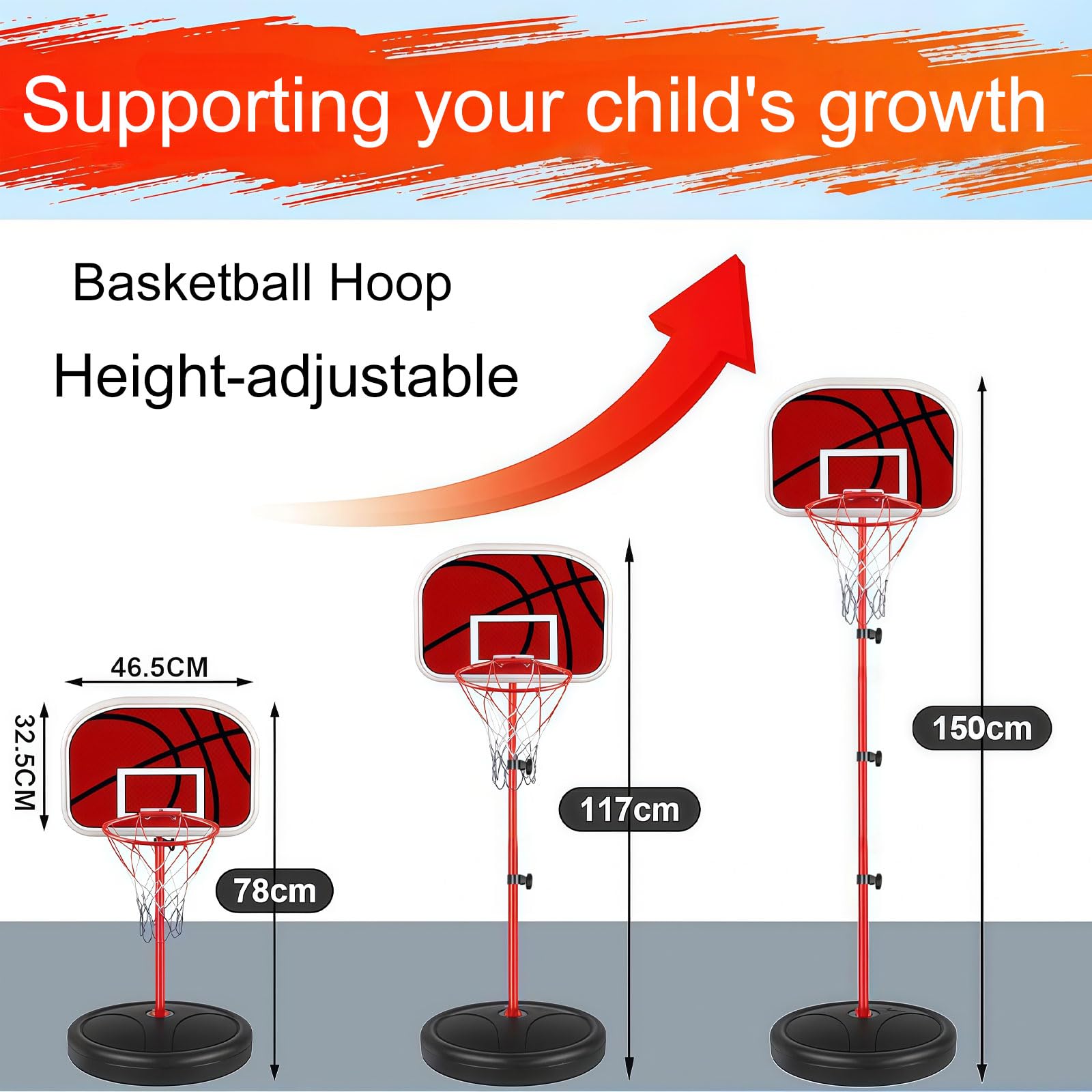 Basketballkorb Kinder, Höhenverstellbarer Basketballkorb für Kinder 3-8 Jahre mit 3 Bällen + Pumpe | Indoor/Outdoor Basketballständer 100-150 cm | Basketballset für Jungen & Mädchen