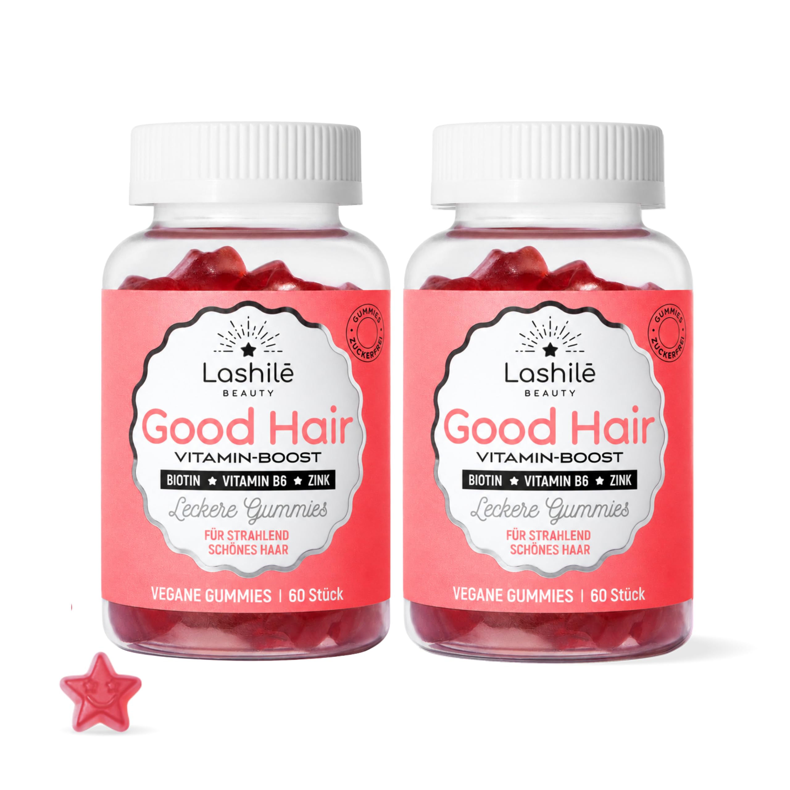 Lashilé Beauty Good Hair – Nahrungsergänzungsmittel für Haare mit Biotin, Zink & Folsäure – Haarwachstum & Kräftigung – Vegan, Zuckerfrei – 60 Tage-Kur, 120 Gummis