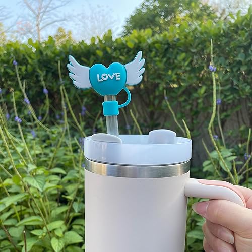 Miniatura 9 de 6 tapas de popote para copa Stanley, diseño de corazón de silicona para vaso Stanley de 30 y 40 onzas con asa, puntas de popote reutilizables a