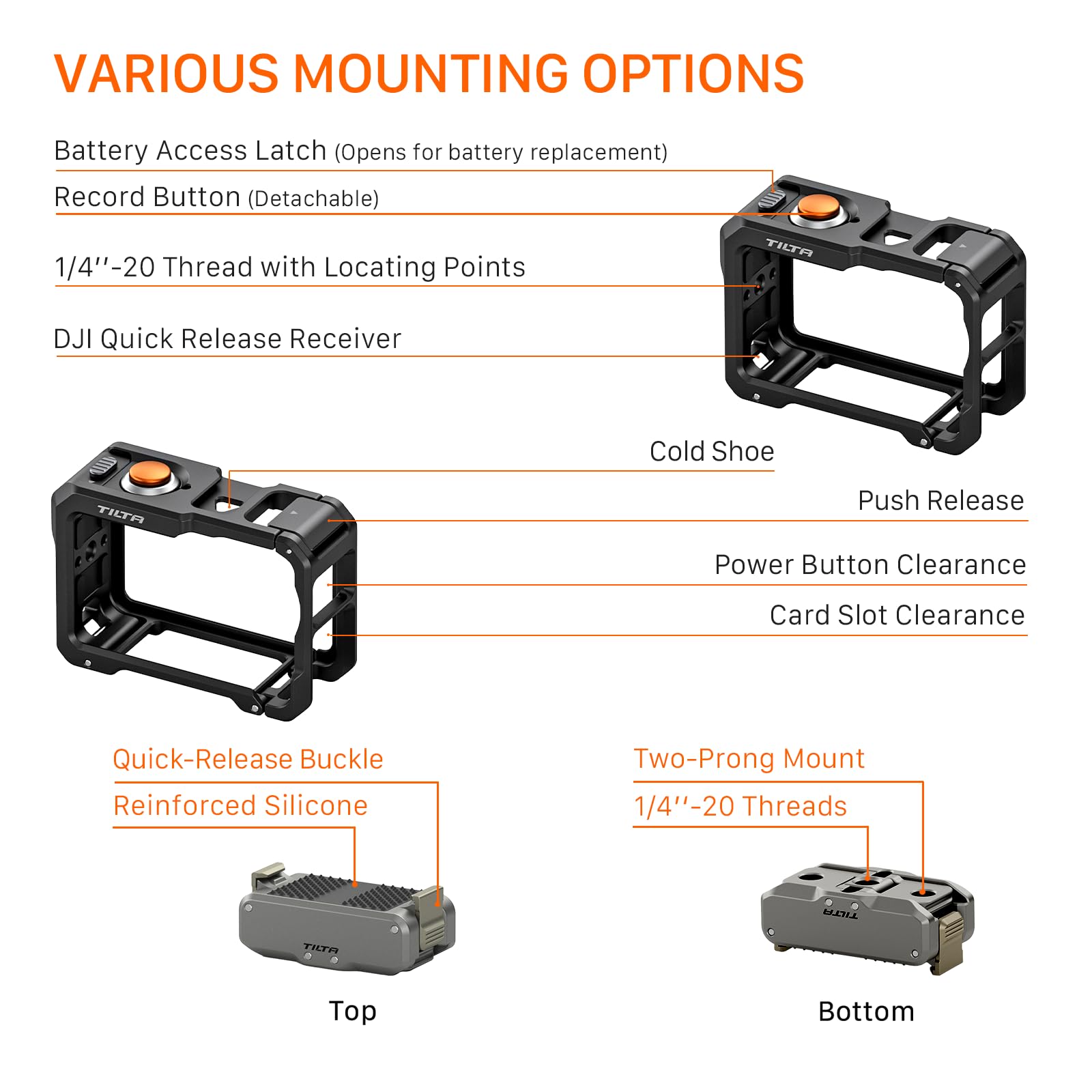 Tilta Action 6 Cage, Kit de Base pour Cage de Caméra Compatible avec DJI Osmo Action 6 avec Plaque de Montage à Dégagement Rapide - Gris Titane TA-T95-A-TG