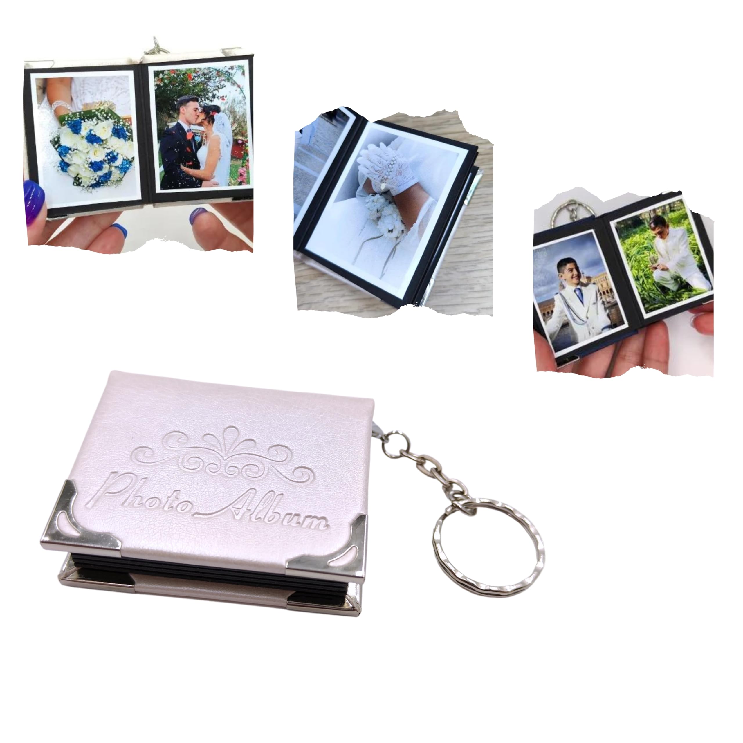 XZelenzia Llavero Personalizado con Fotos - Regalo Personalizado con Foto Mujer Hombre Amiga - Llavero Album para 10 Fotos De 35 x 45 mm con Auto Adhesivo