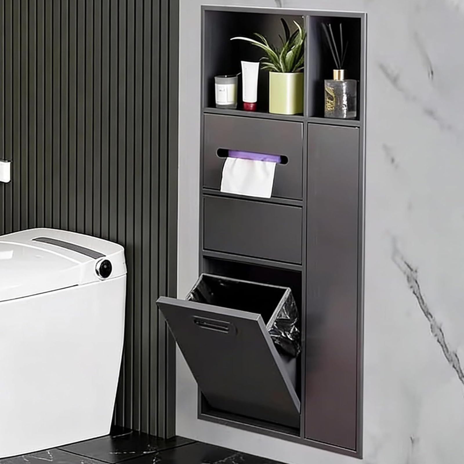 Dispenser di asciugamani di carta da incasso con bidone della spazzatura e scopino per WC, in acciaio inossidabile, porta asciugamani da bagno commerciale per bagno hotel