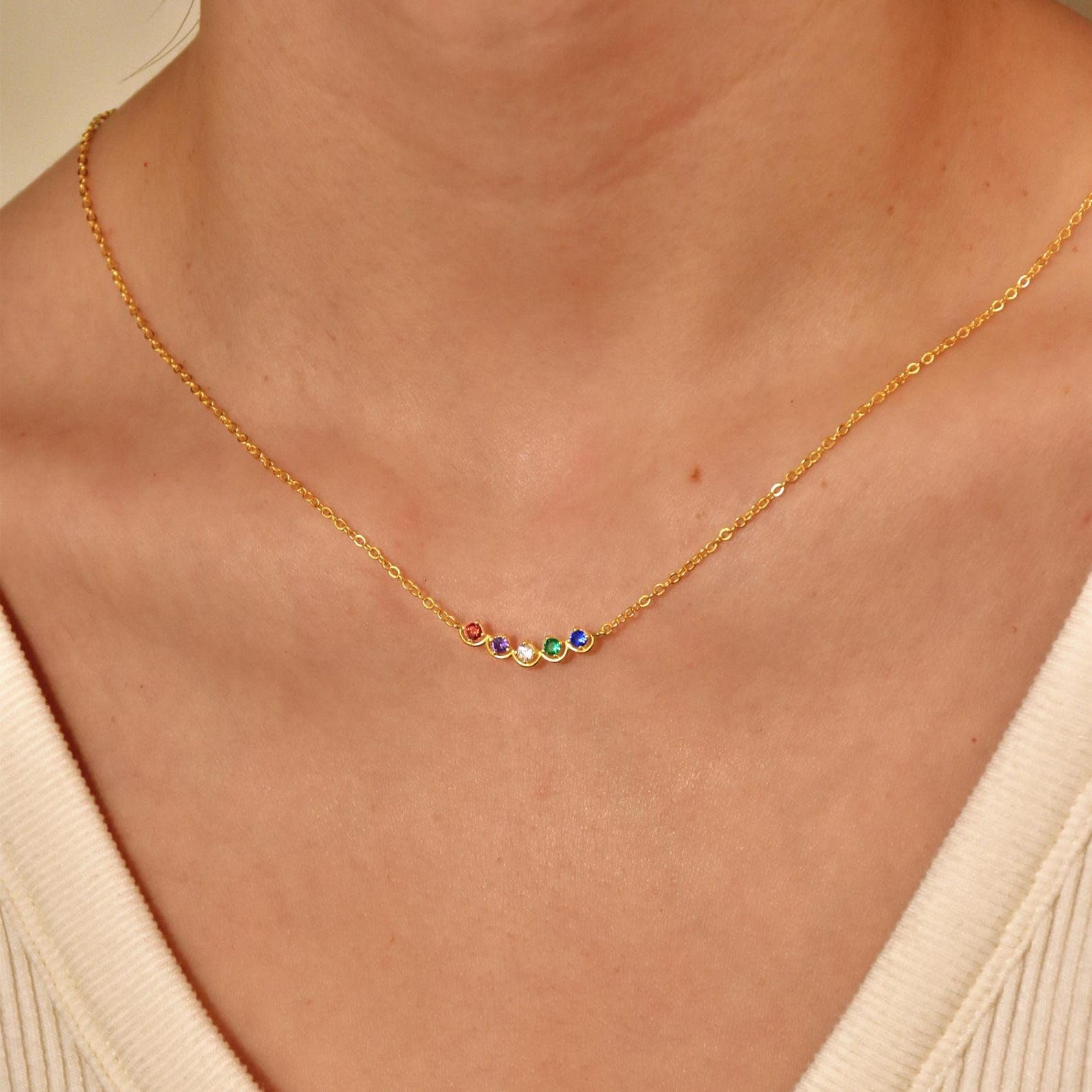 Su misura collana con pietra portafortuna, multiplo famiglia anniversario per lei nonna Festa della Mamma