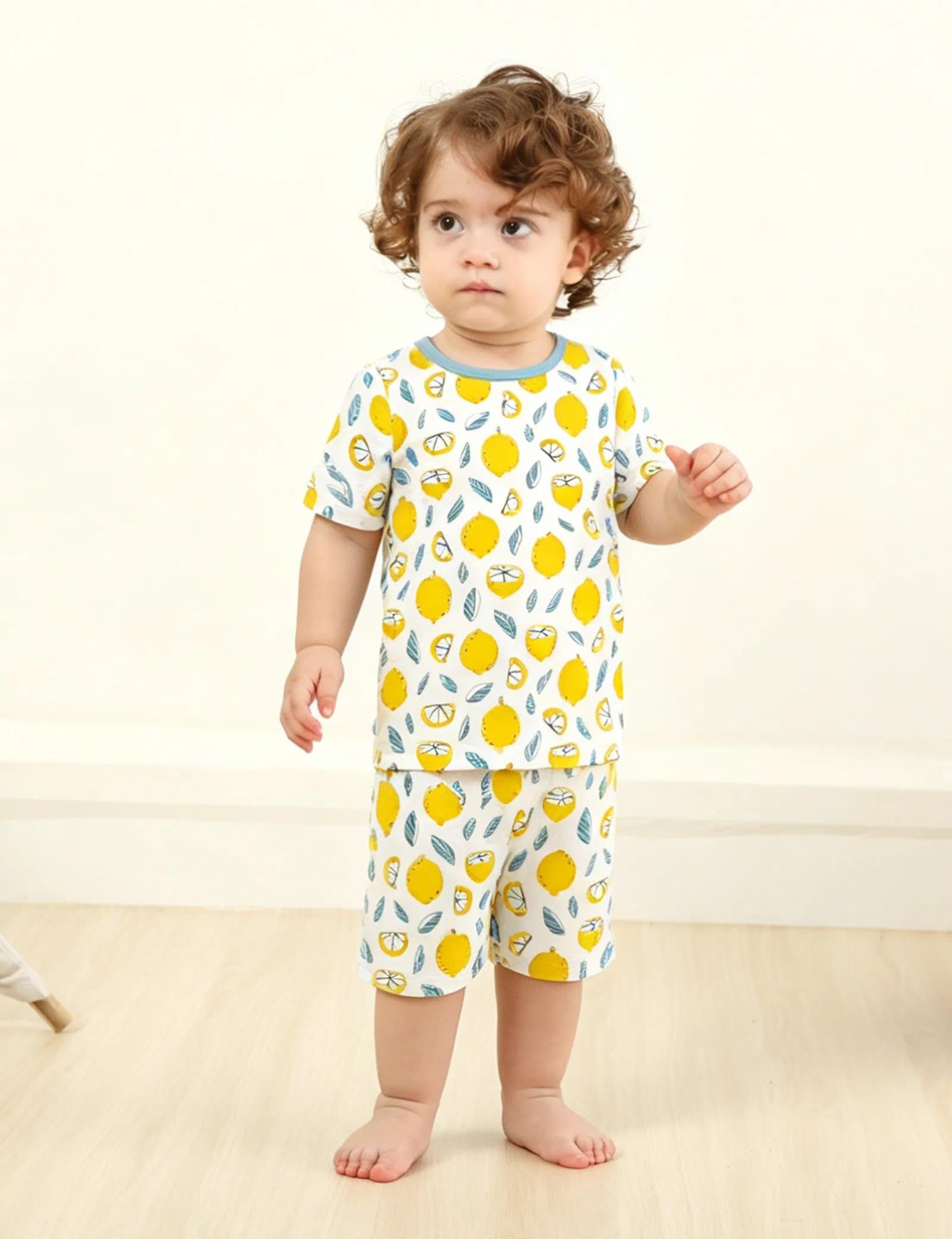 Jimonda Schlafanzug Jungen Kurz Zweiteilig Pyjama Set | Schlafanzüge für Kinder,T-Shirts und Schlafshorts,Allover-Print,Kurzarm,Hausanzug,Weich,Bequem,Elastisch,Nachtwäsche