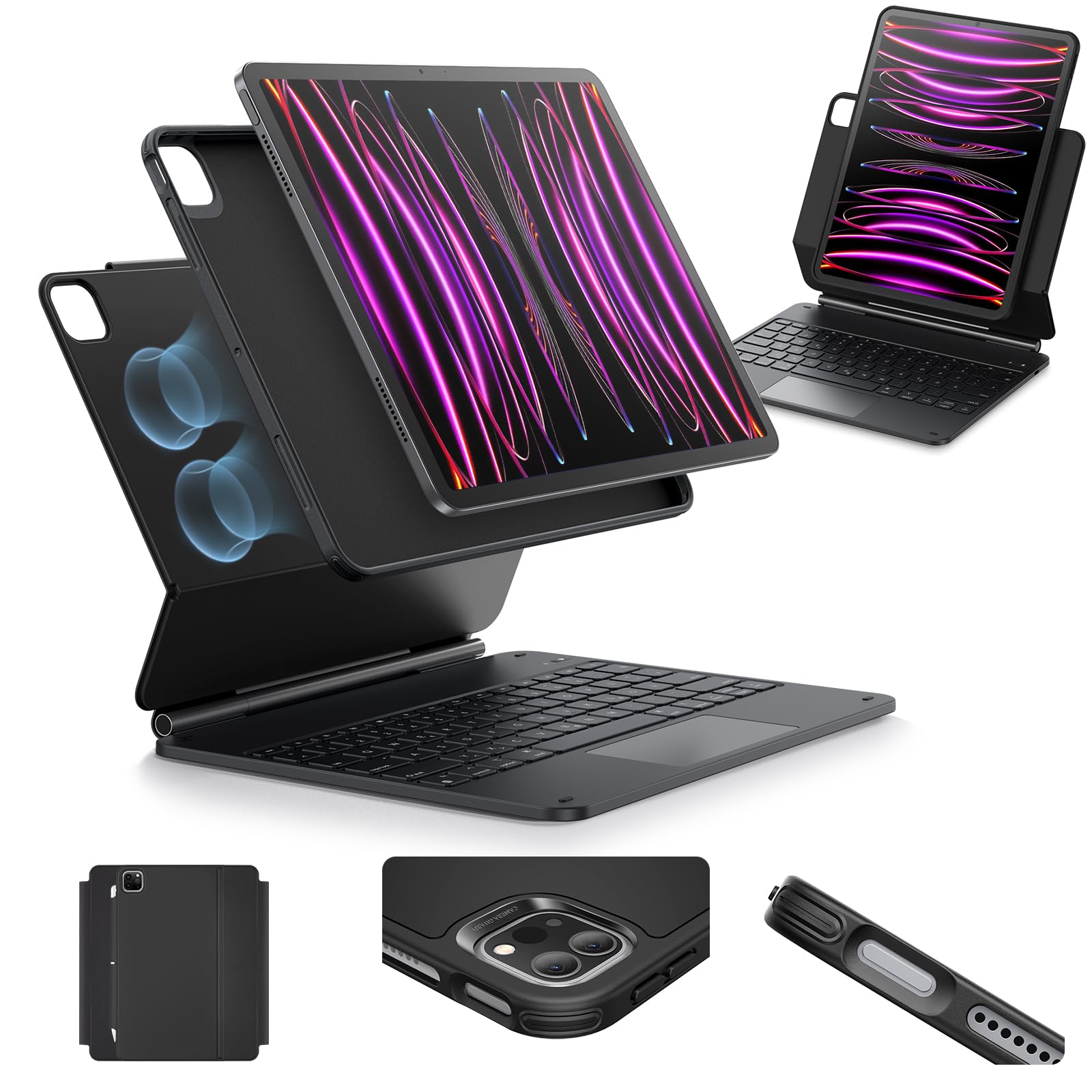 ESR Funda magnética con teclado para iPad Pro 12.9 2022, soporte magnético, modos de visualización elevados, botones luminosos de resorte, trackpad multitáctil, serie de rebote, antracita